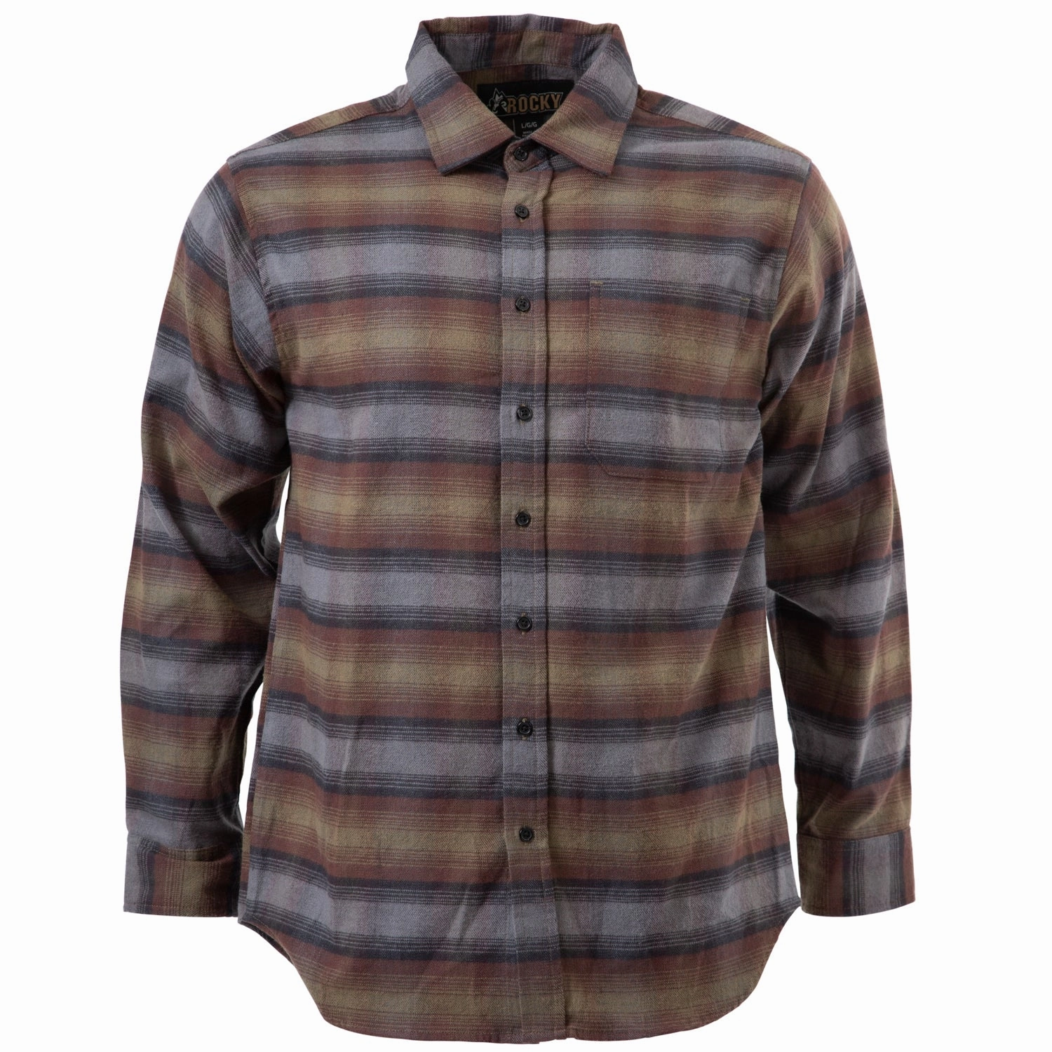 Rocky Mens Rugged Flannel Moss 100% Cotton L/S Shirt Fitted Design Thermal regulation
