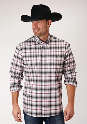 Effortless Comfort Roper Mens Black Cotton Blend Classic Ombre BD L/S 1 Pkt Shirt