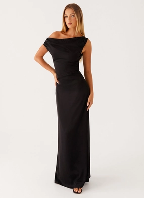 Summer Ease Heart Of Glass Satin Maxi Dress - Black