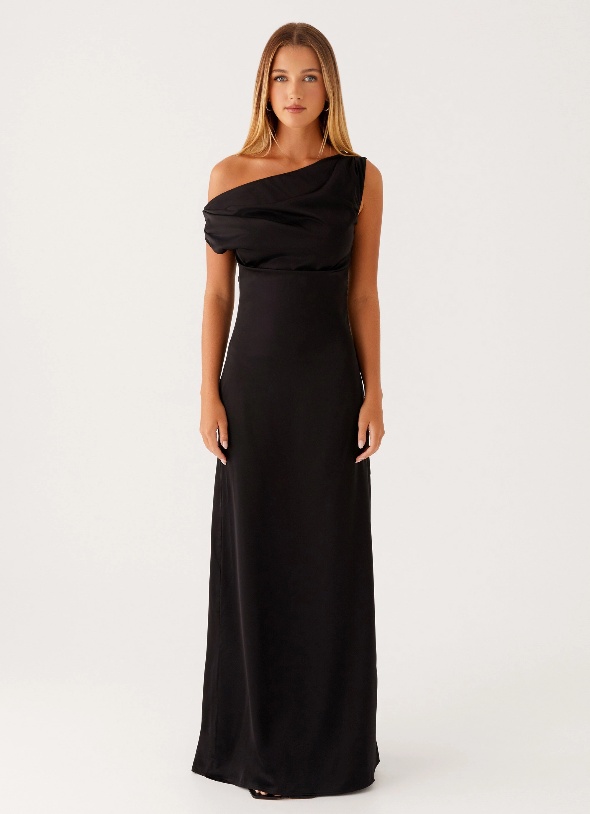 Saturated Hue Move Easy Heart Of Glass Satin Maxi Dress - Black