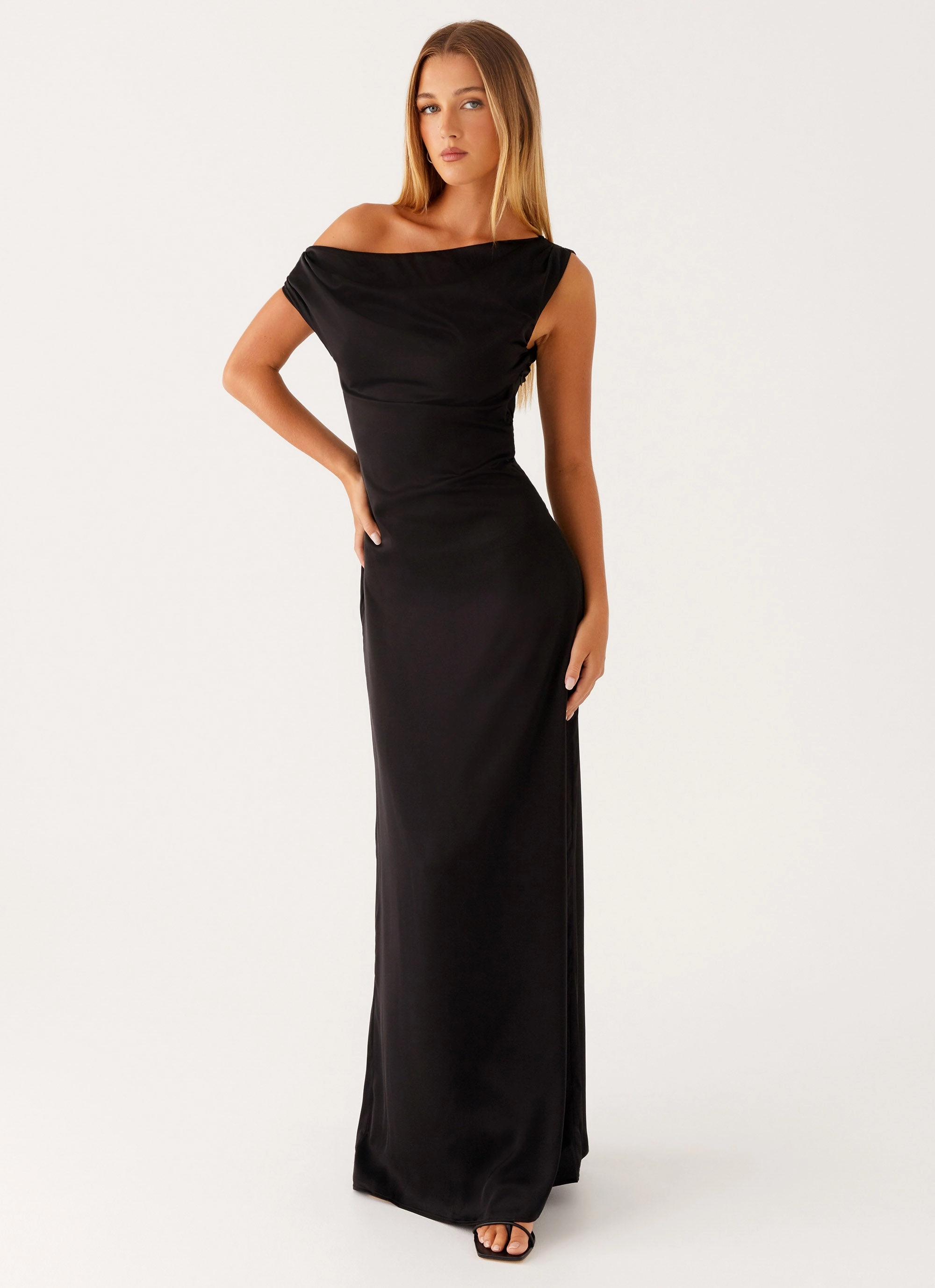 Summer Ease Heart Of Glass Satin Maxi Dress - Black