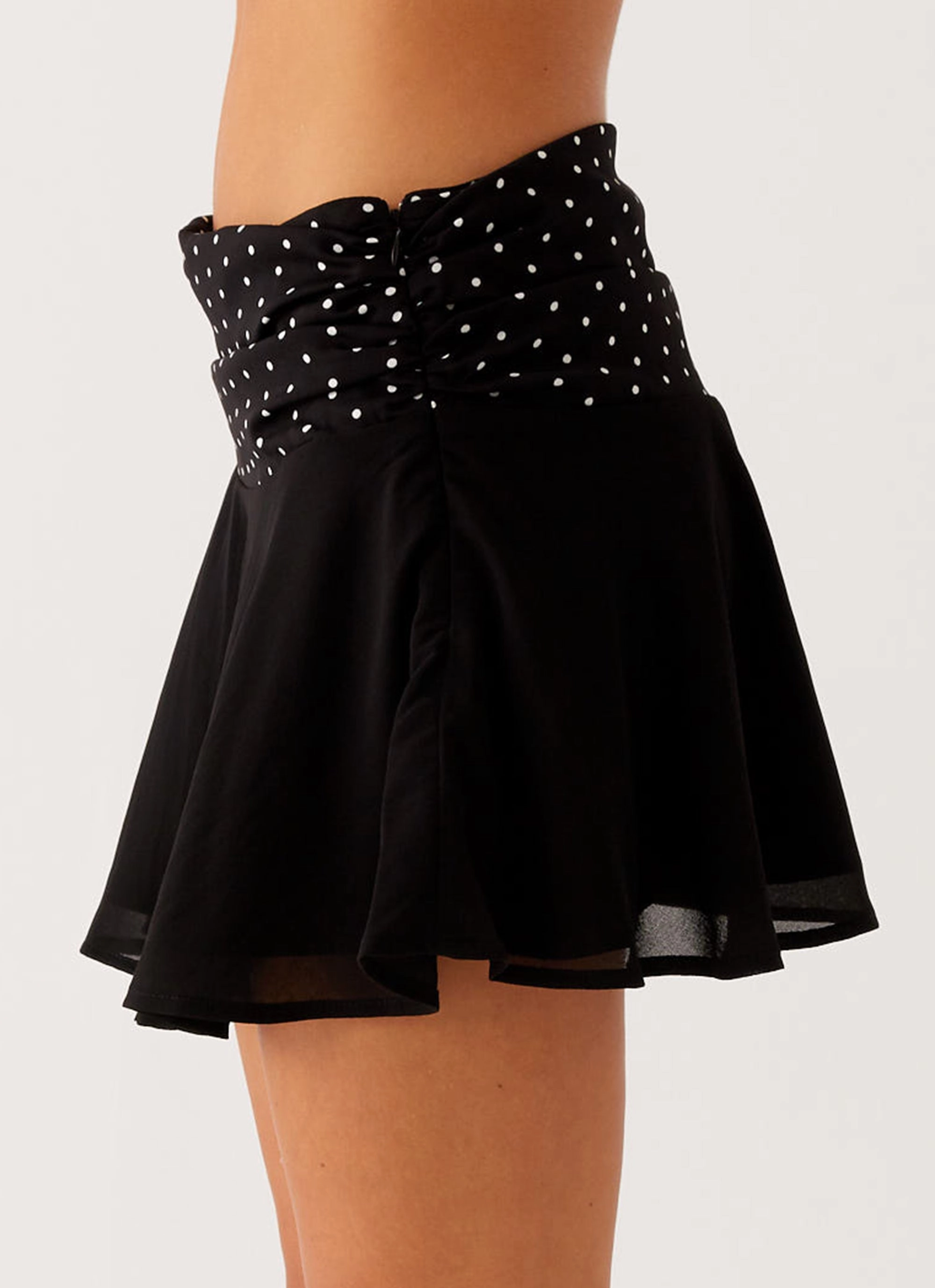 Colby Mini Skirt - Black Polka Dot Twist Front Crisscross Back