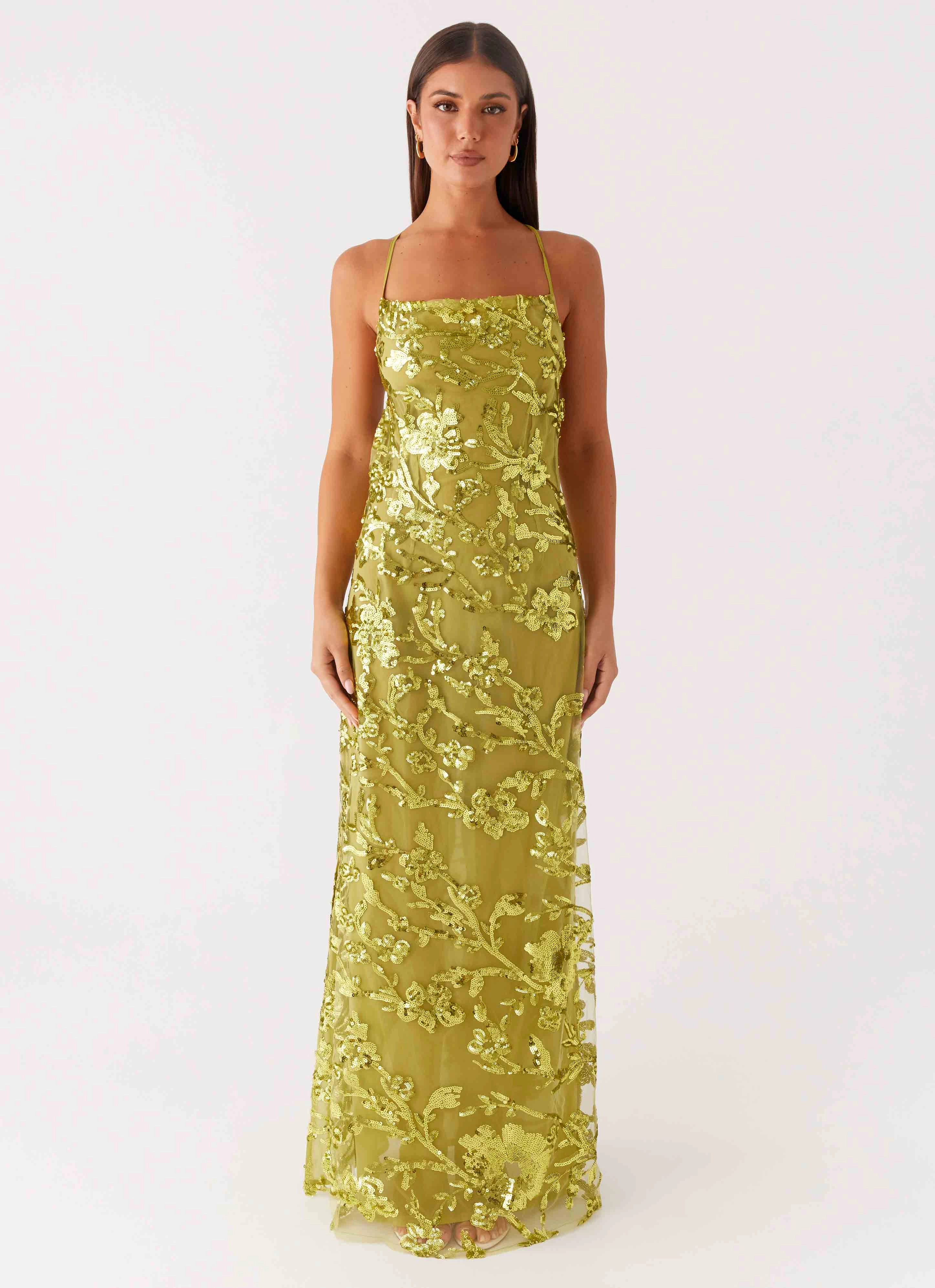 All Day Flow Line Havana Sequin Maxi Dress - Lime
