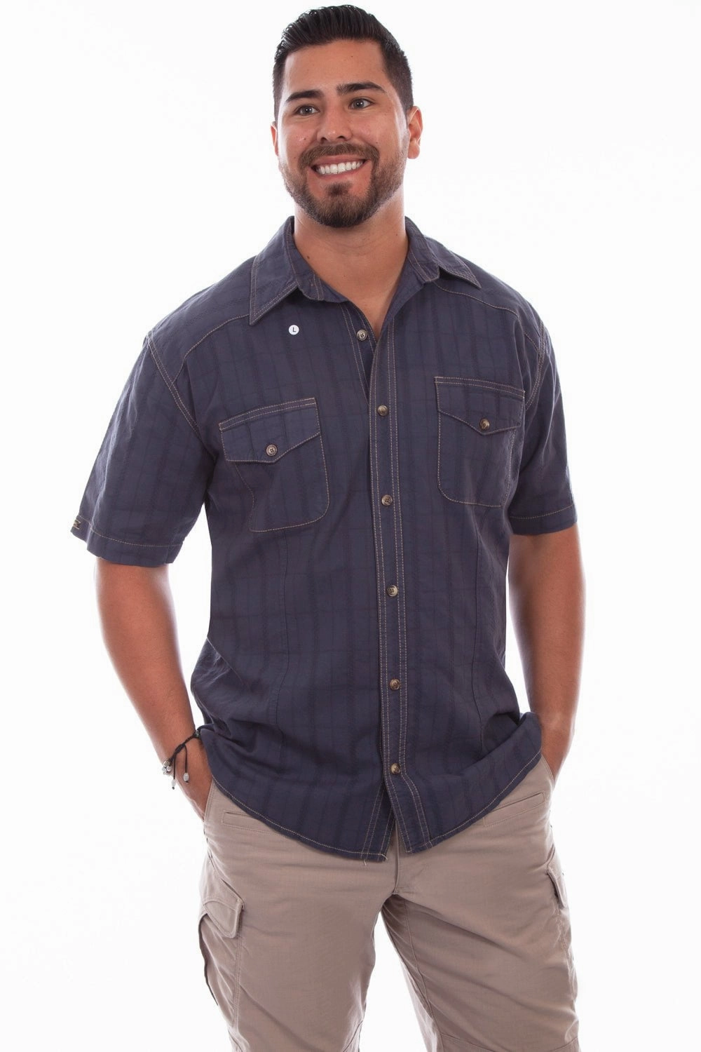 Scully Mens Vallarta Blue 100% Cotton Beechwood S/S Shirt Sustainable Material Lightweight Feel