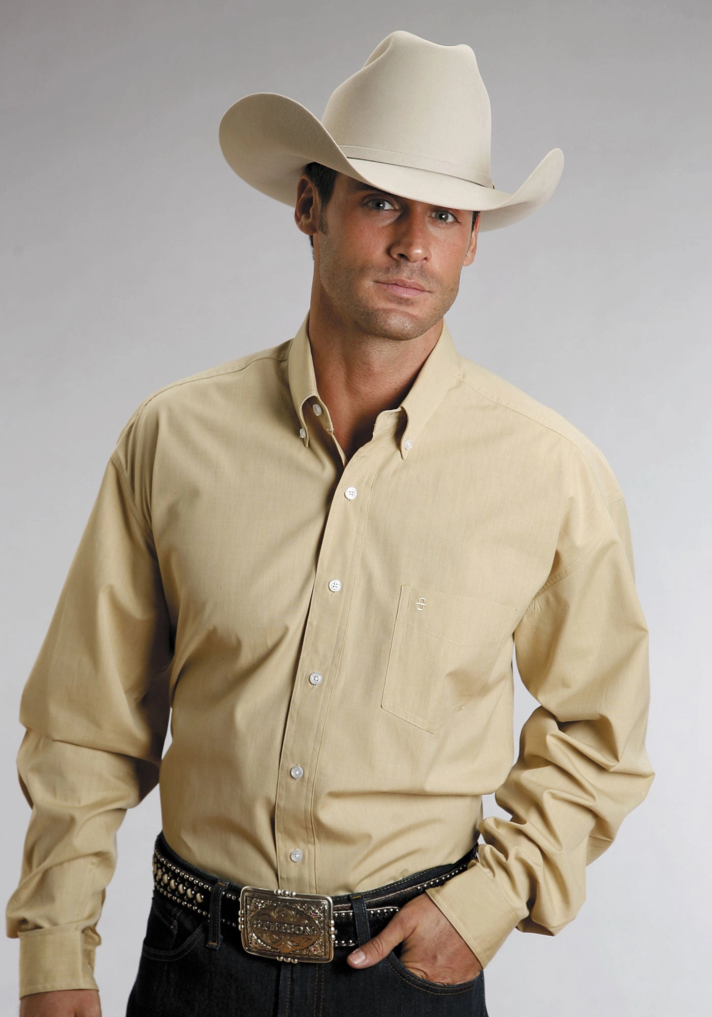 Breathable mesh Stetson Mens Gold En Yellow d on End 100% Cotton L/S 1 Pocket Western Shirt