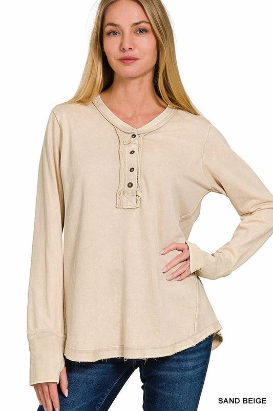All-Purpose Wear Basic Top Emilee Washed Thumb Hole Cuffs Long Sleeve Top