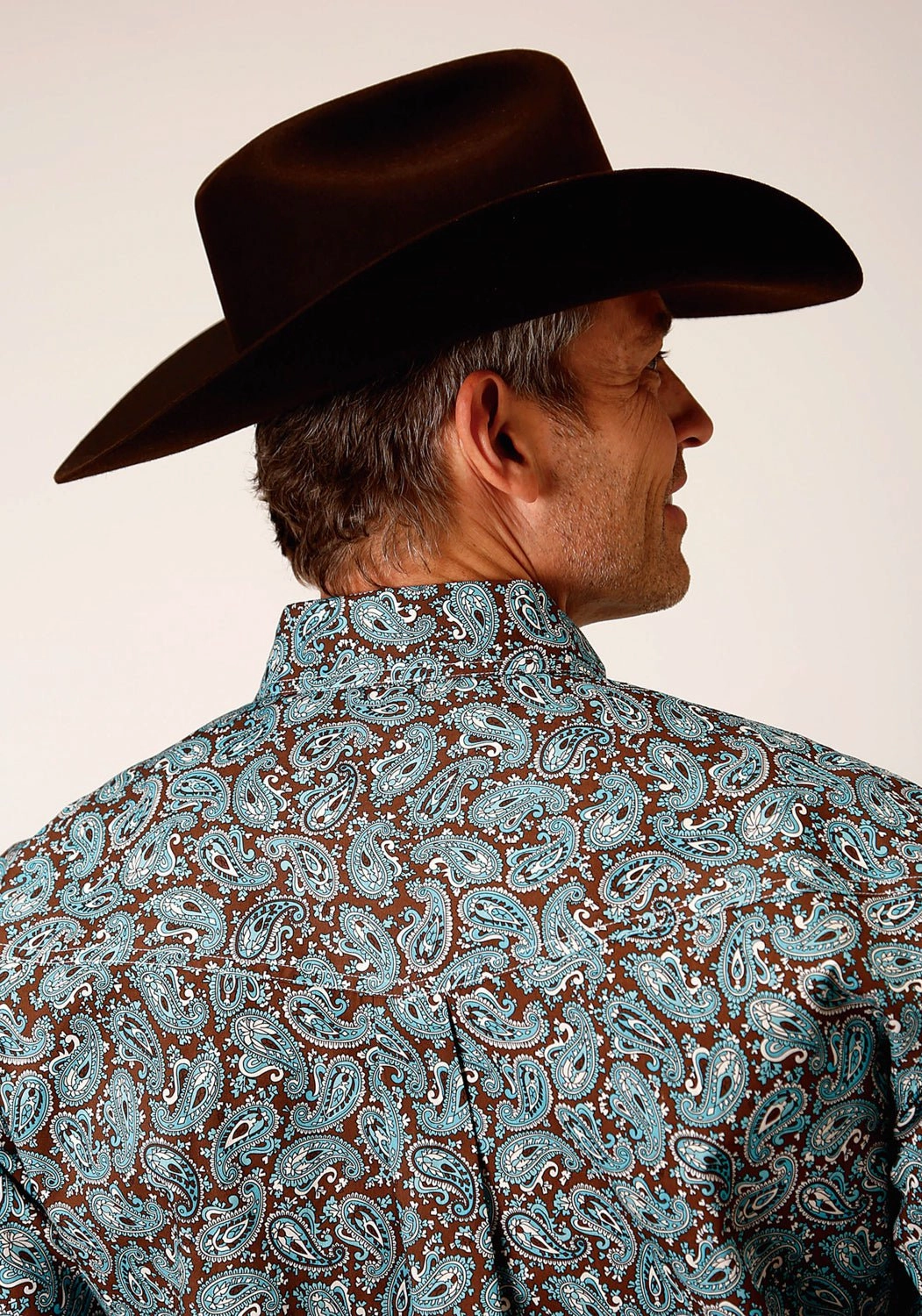City Exploration Button front Roper Mens Mine Paisley Turquoise 100% Cotton L/S Shirt