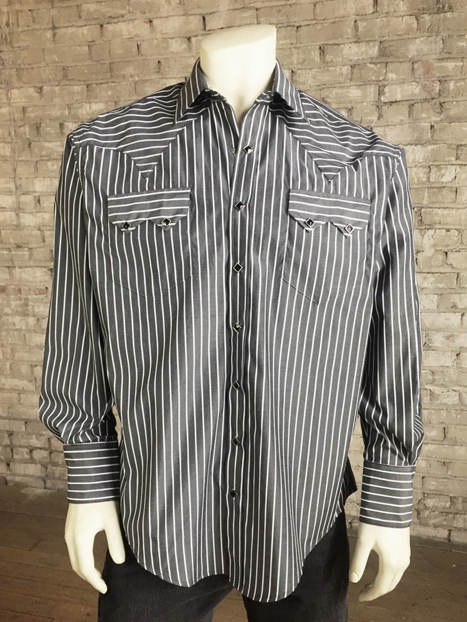 quick dry Rockmount Mens Black 100% Cotton Fine Stripe Western L/S Shirt