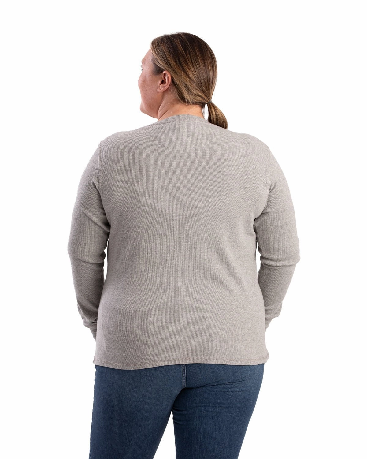 Berne Mens Heavyweight Rib-Knit Grey Cotton Blend L/S Henley Versatile Style Flexible Placket Structure