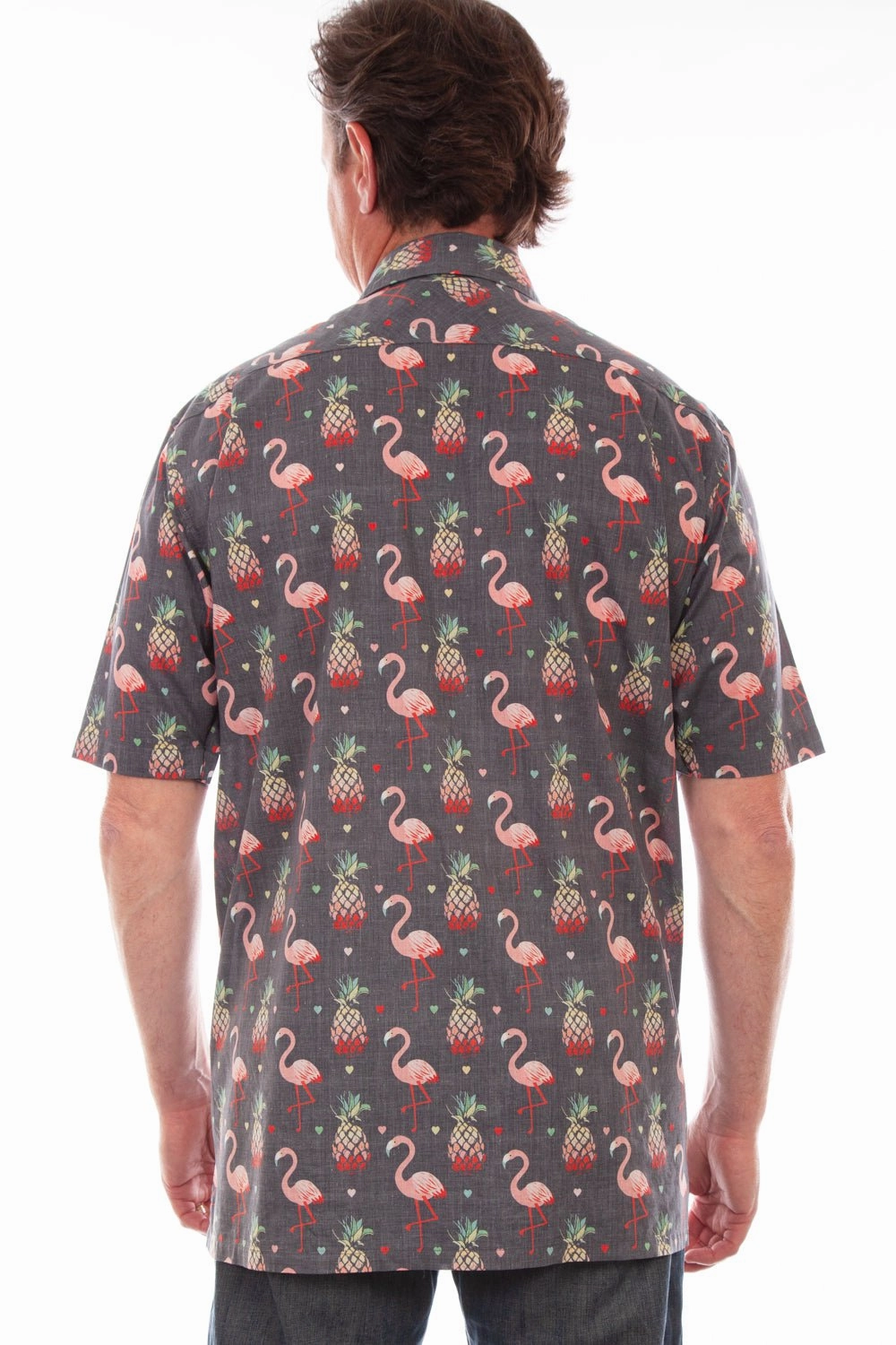 Scully Mens Black 100% Cotton Hawaiian Flamingo S/S Shirt Subtle Details