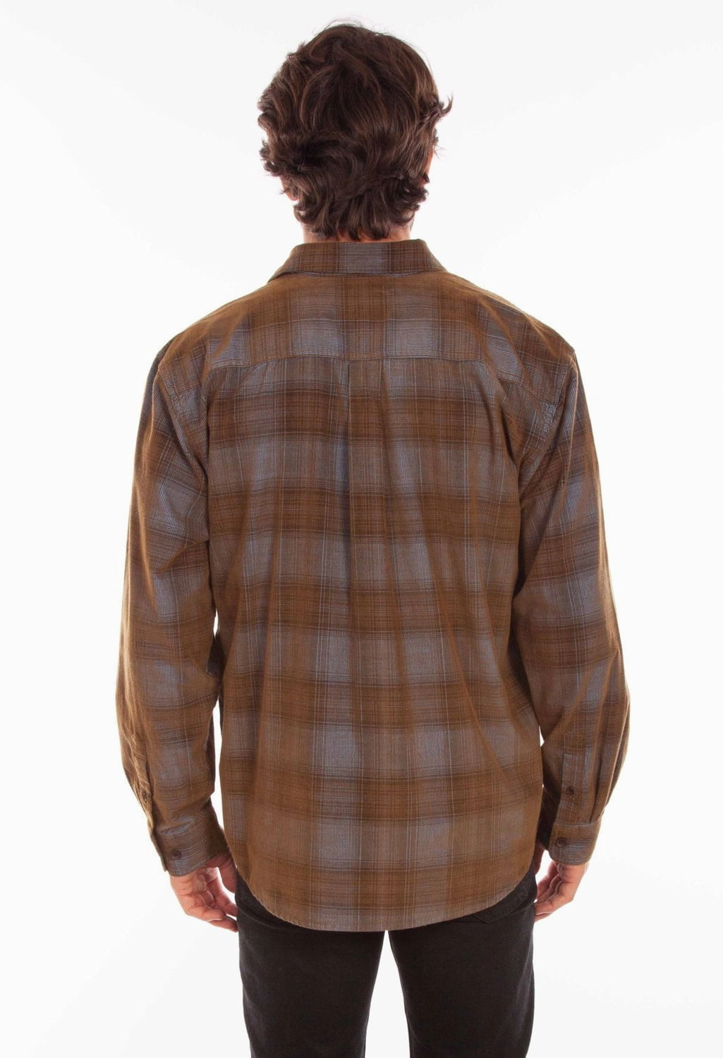 Soft Material High-End Fabric Scully Mens Corduroy Plaid Blue/Brown 100% Cotton L/S Shirt