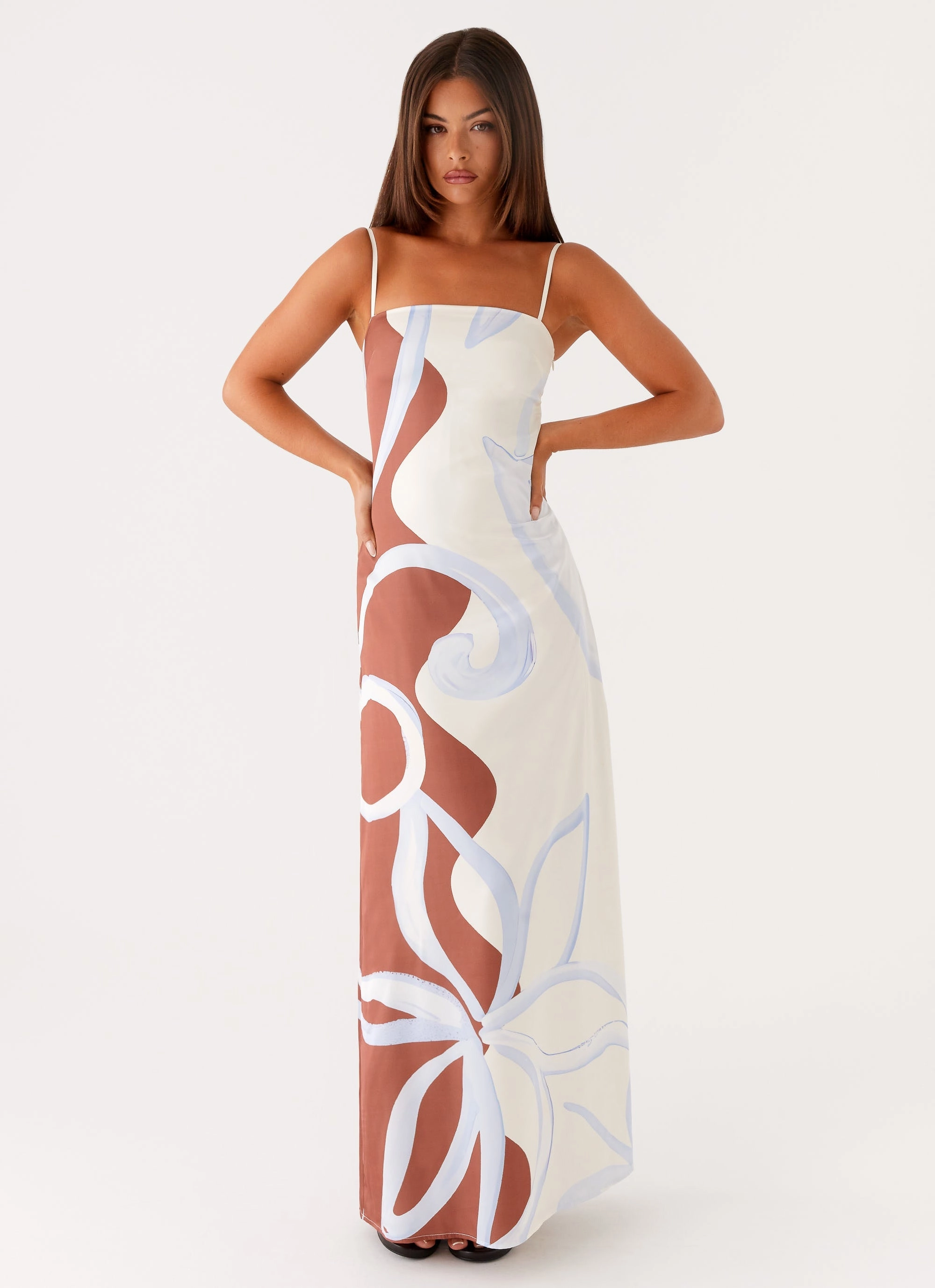 Aster Bloom Maxi Dress - Bloom Wave Print Evening Glow