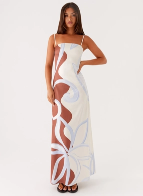 Fall Mood Light Wrap Aster Bloom Maxi Dress - Bloom Wave Print
