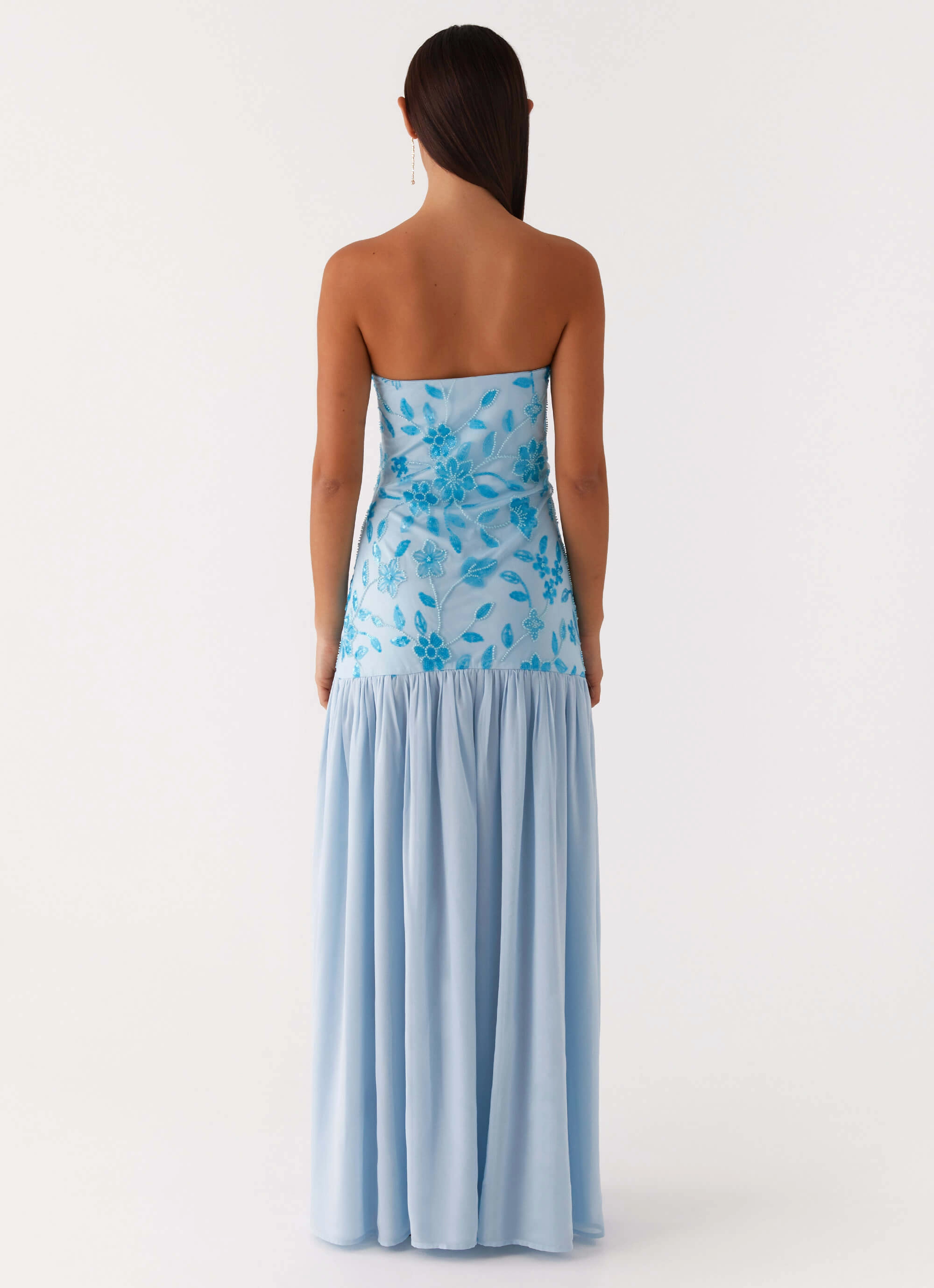 DeepPocketStyle Eden Strapless Beaded Maxi Dress - Blue