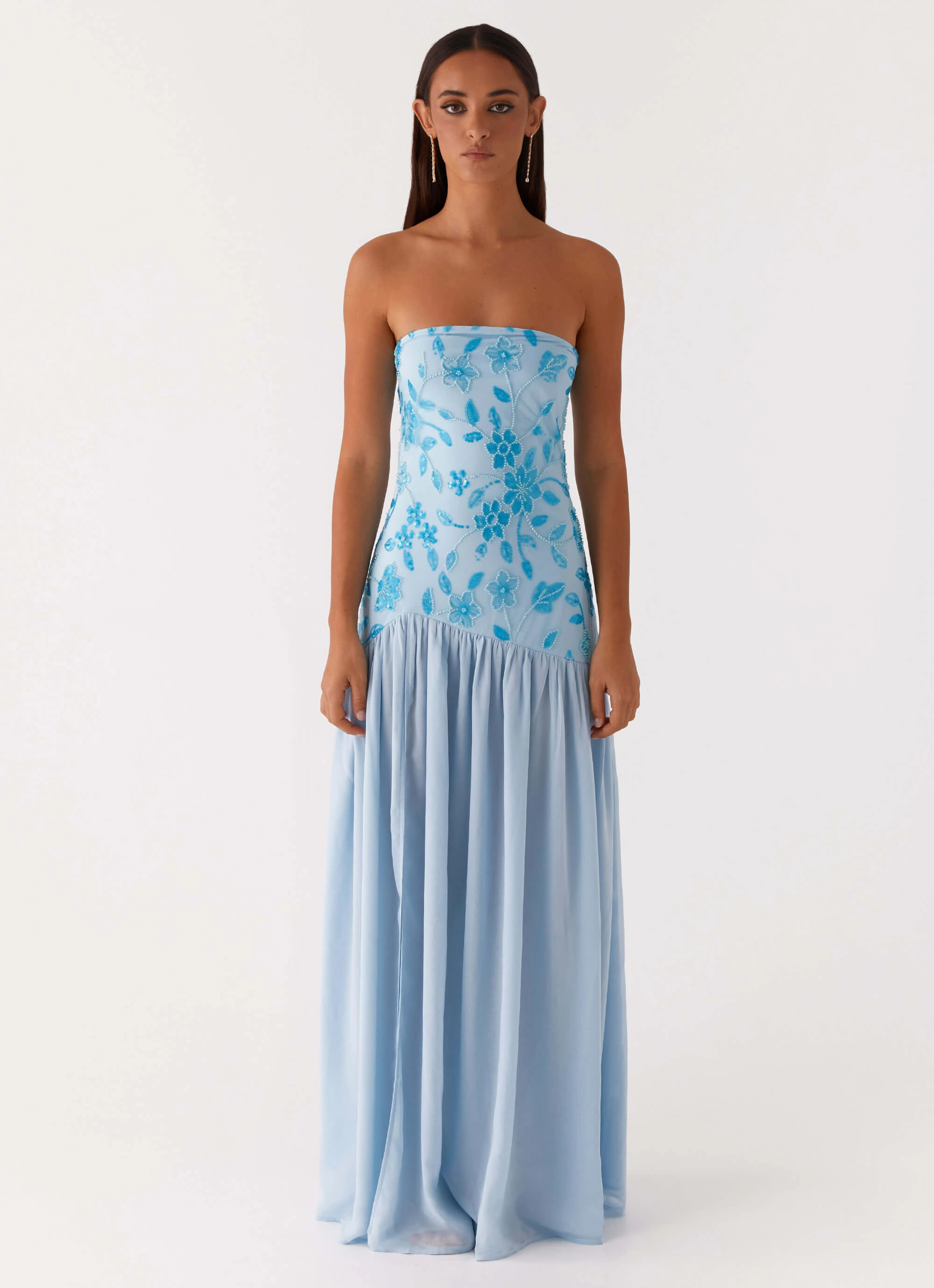 Relaxed Mood Eden Strapless Beaded Maxi Dress - Blue