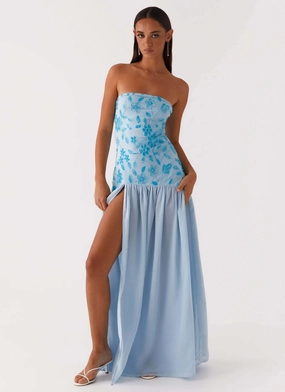 Eden Strapless Beaded Maxi Dress - Blue Smooth Layering Perfect Fit Wear
