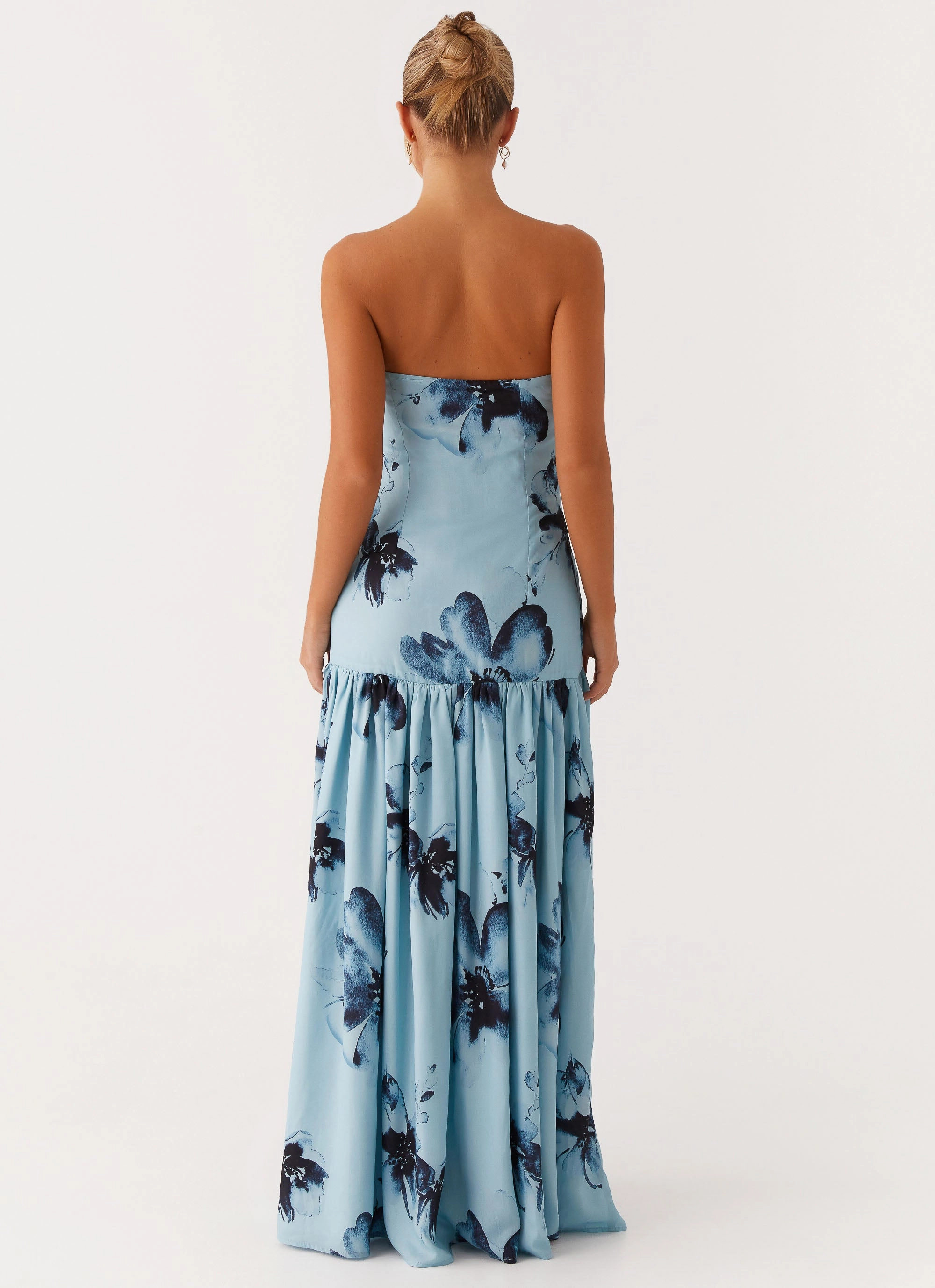 Eden Strapless Maxi Dress - Blue Black Floral Romance Glow