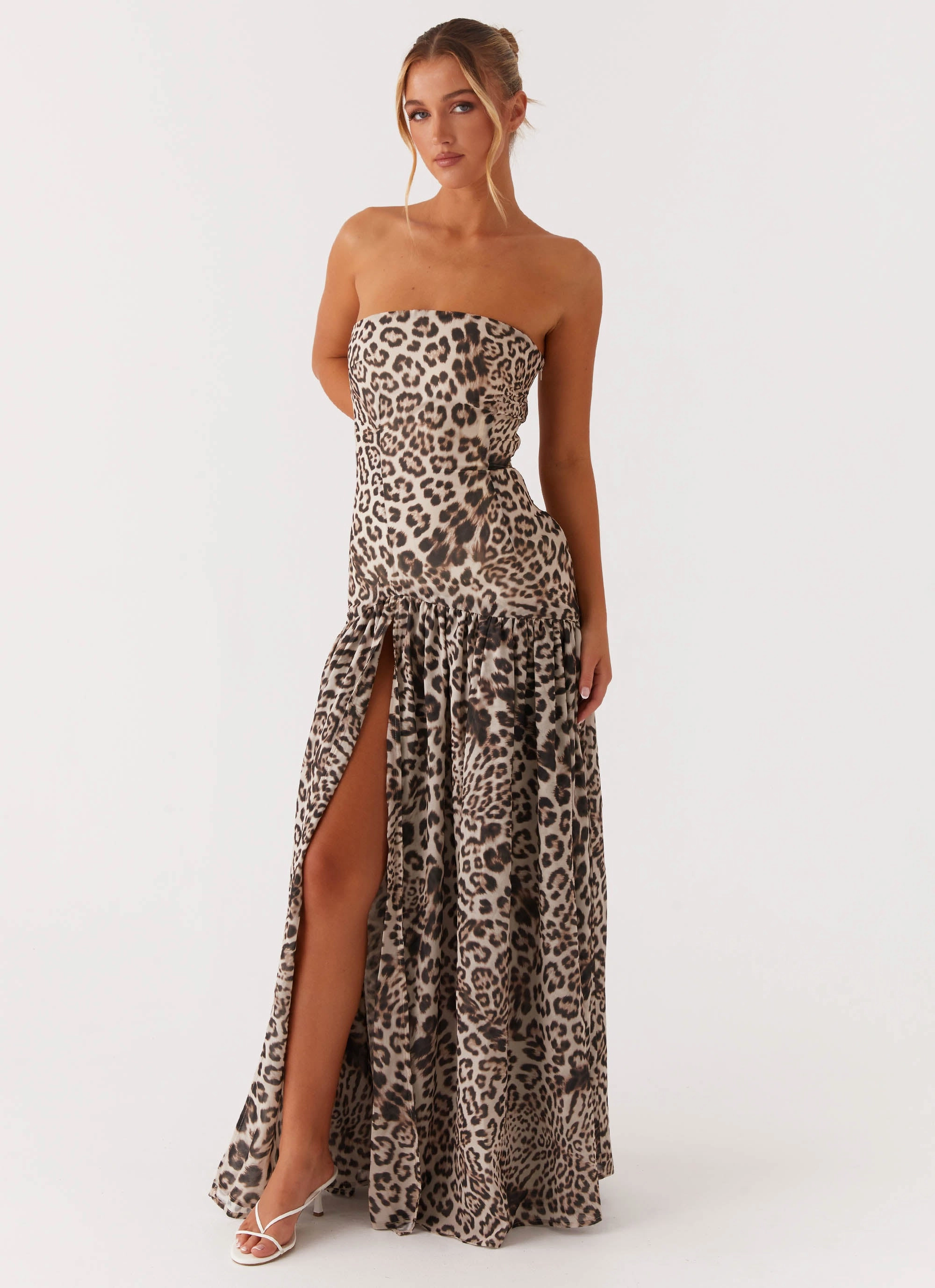 Eden Strapless Maxi Dress - Leopard Pearl-Detail
