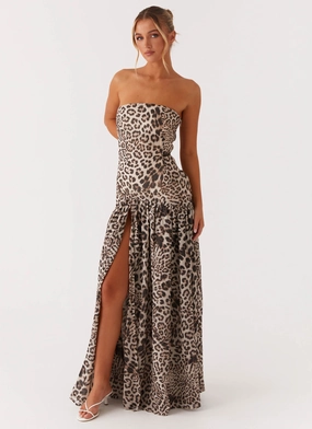 Eden Strapless Maxi Dress - Leopard Pearl-Detail