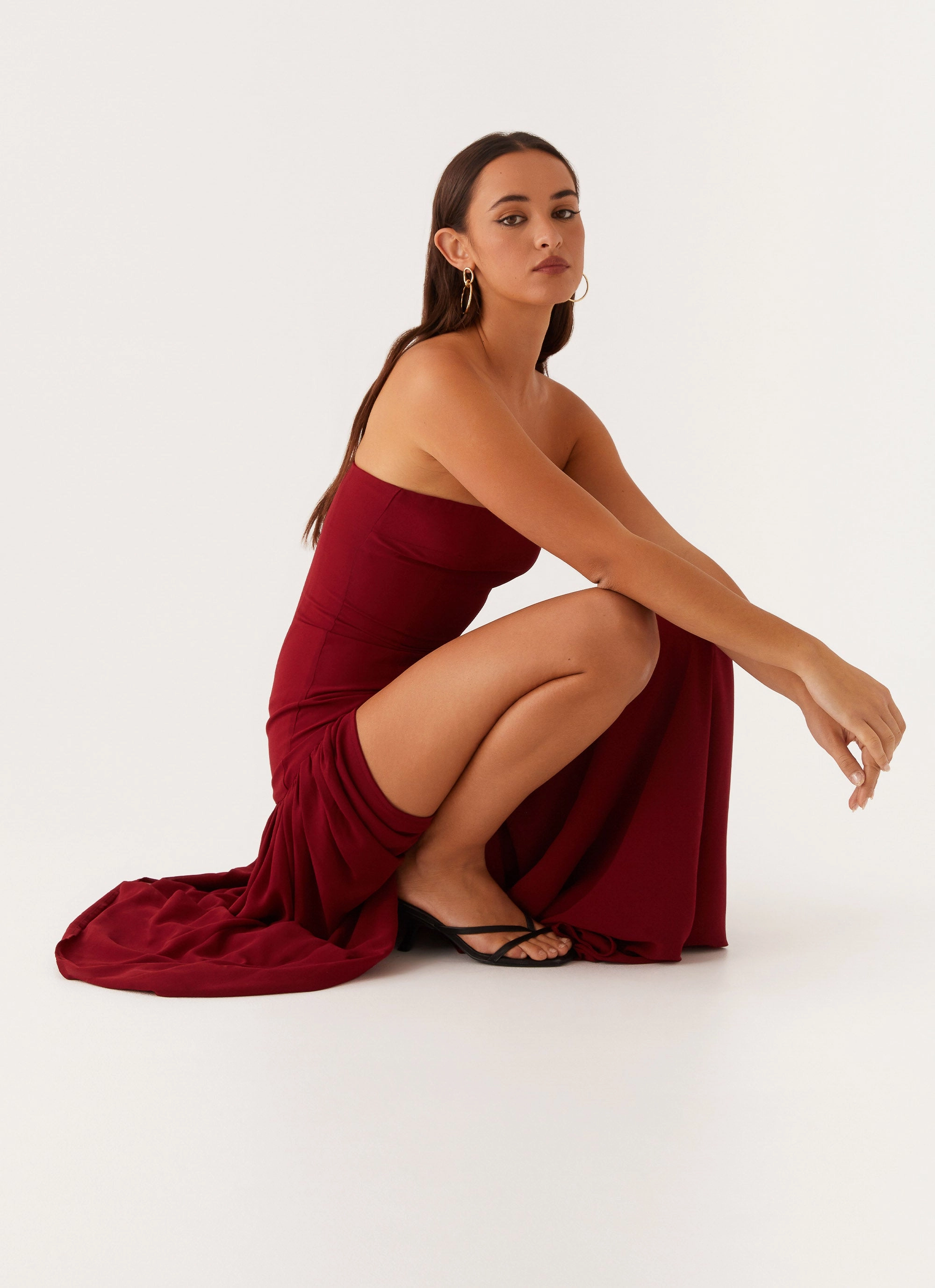 Eden Strapless Maxi Dress - Maroon Stay Cool