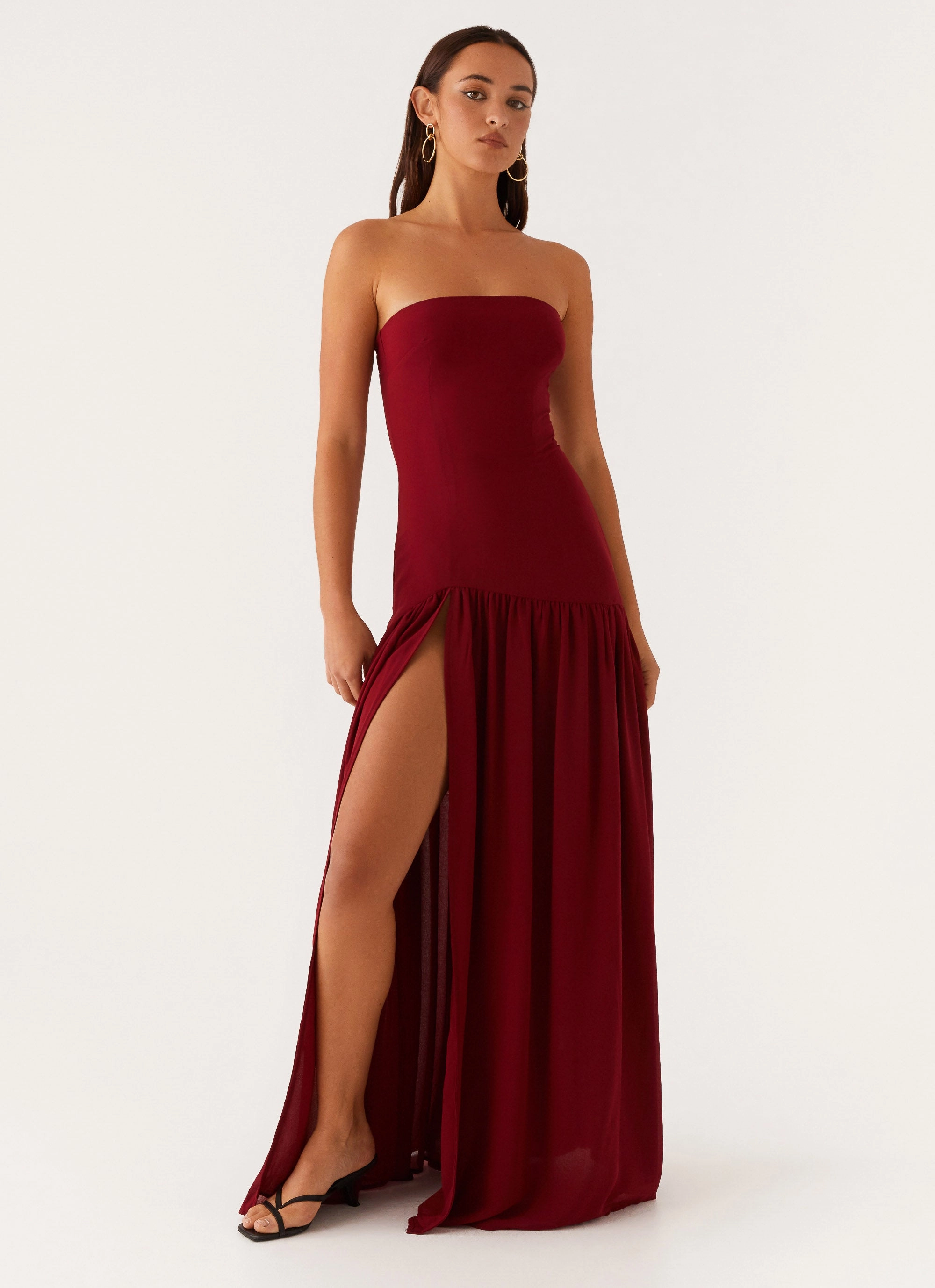 Eden Strapless Maxi Dress - Maroon Smart Comfort Contemporary Fit