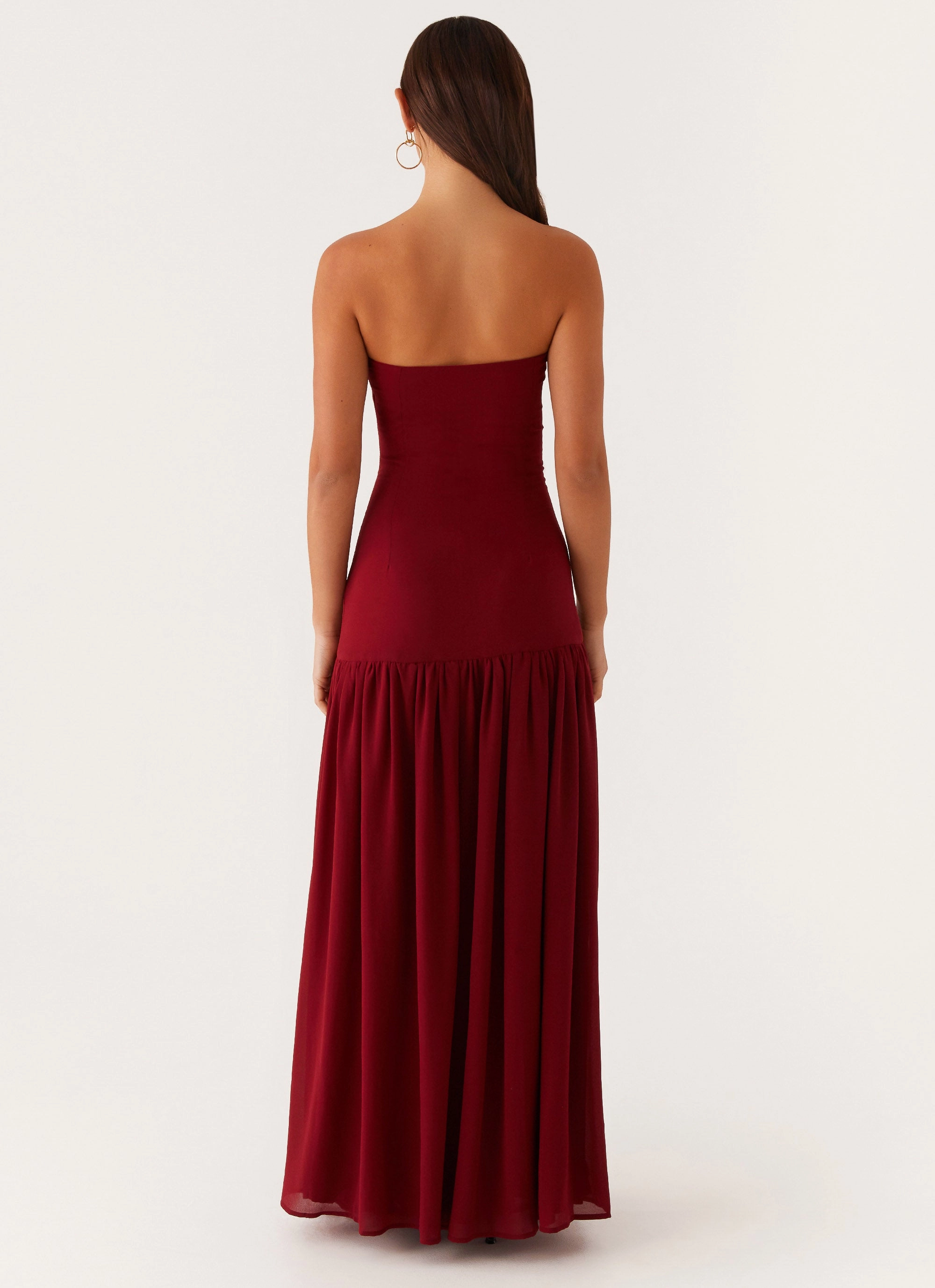 Eden Strapless Maxi Dress - Maroon Smooth Feel Beadwork