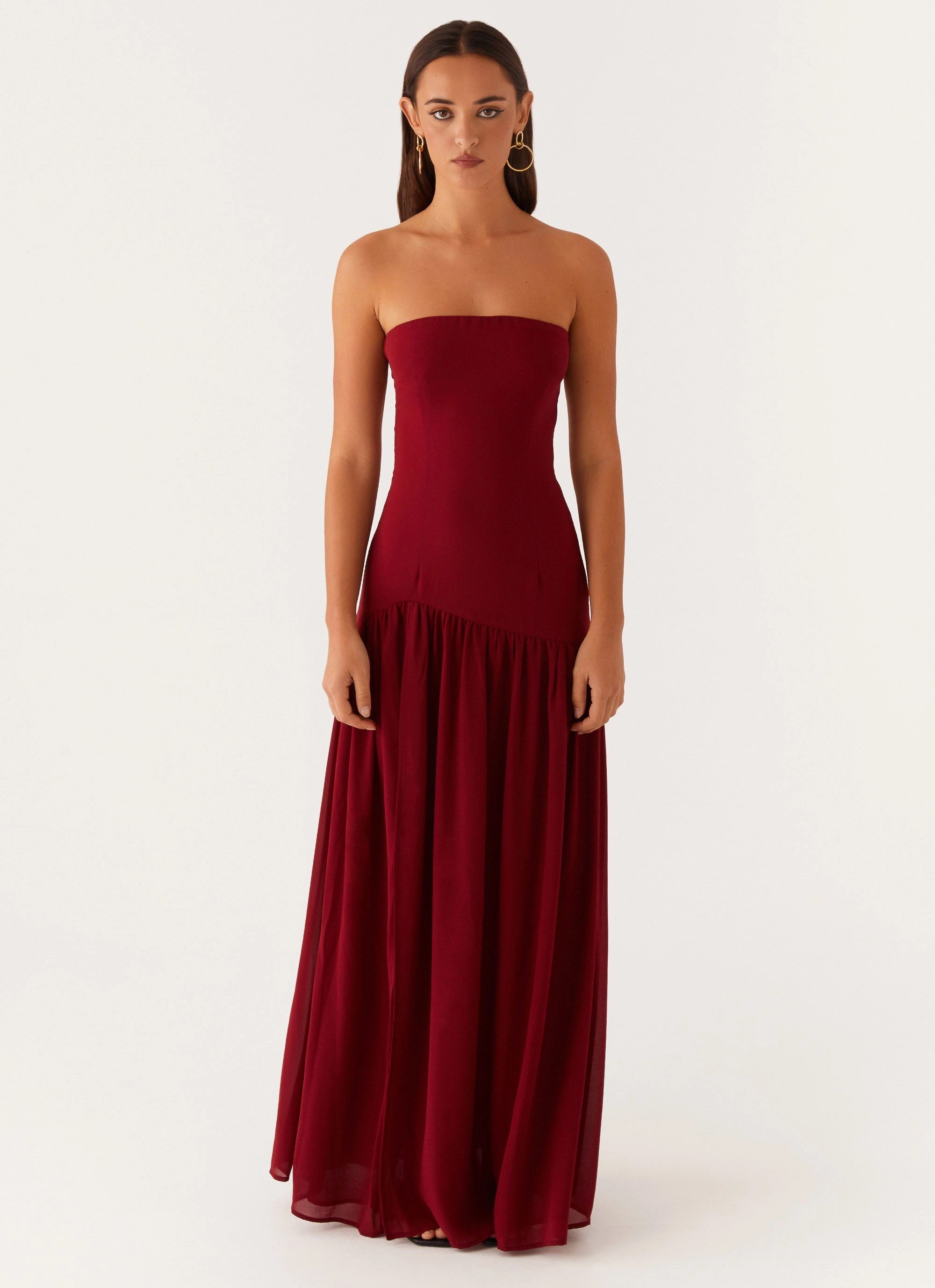 Eden Strapless Maxi Dress - Maroon Floor-Length
