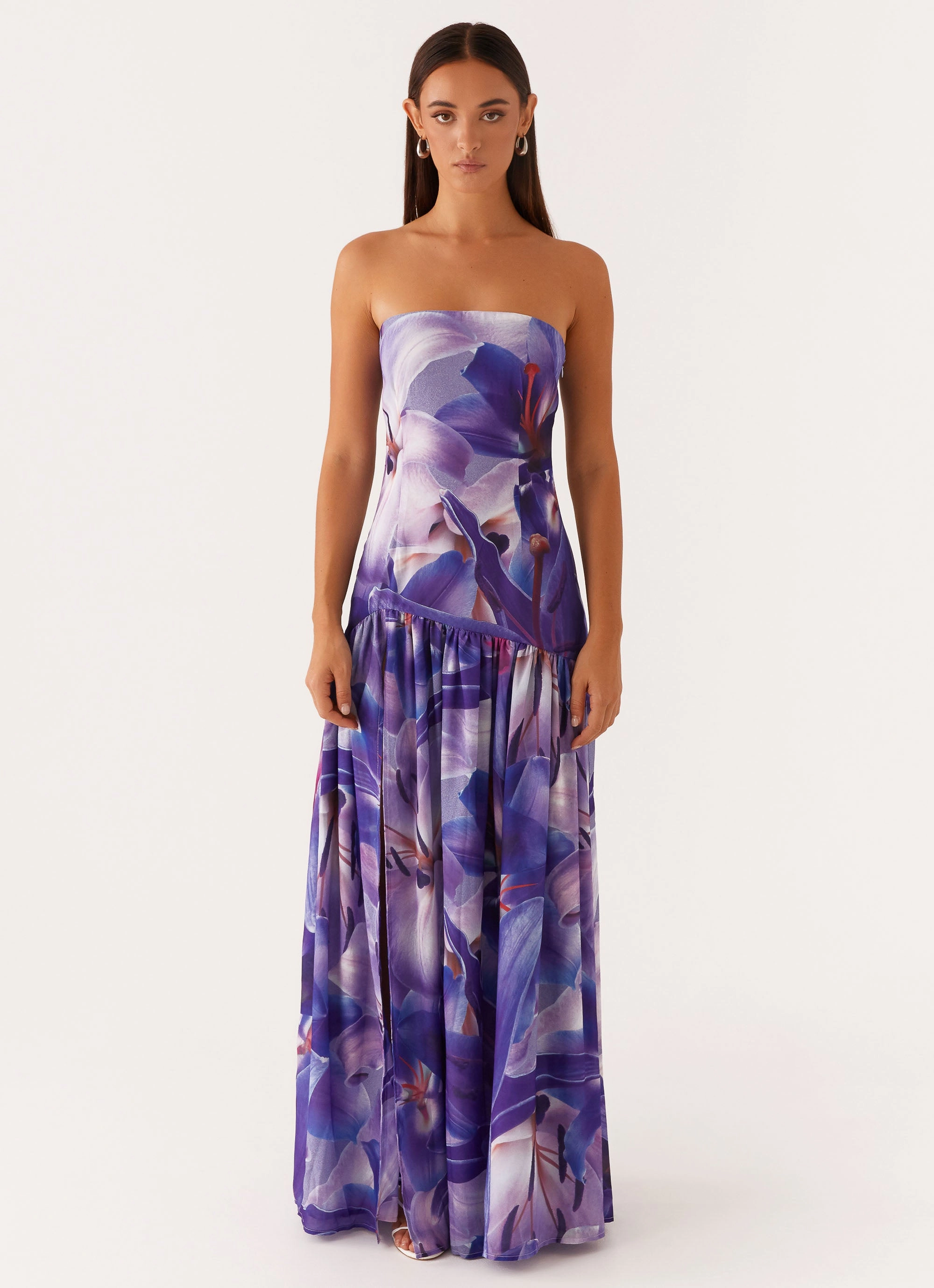 Eden Strapless Maxi Dress - Purple White Lilly Travel-Essential Semi Formal