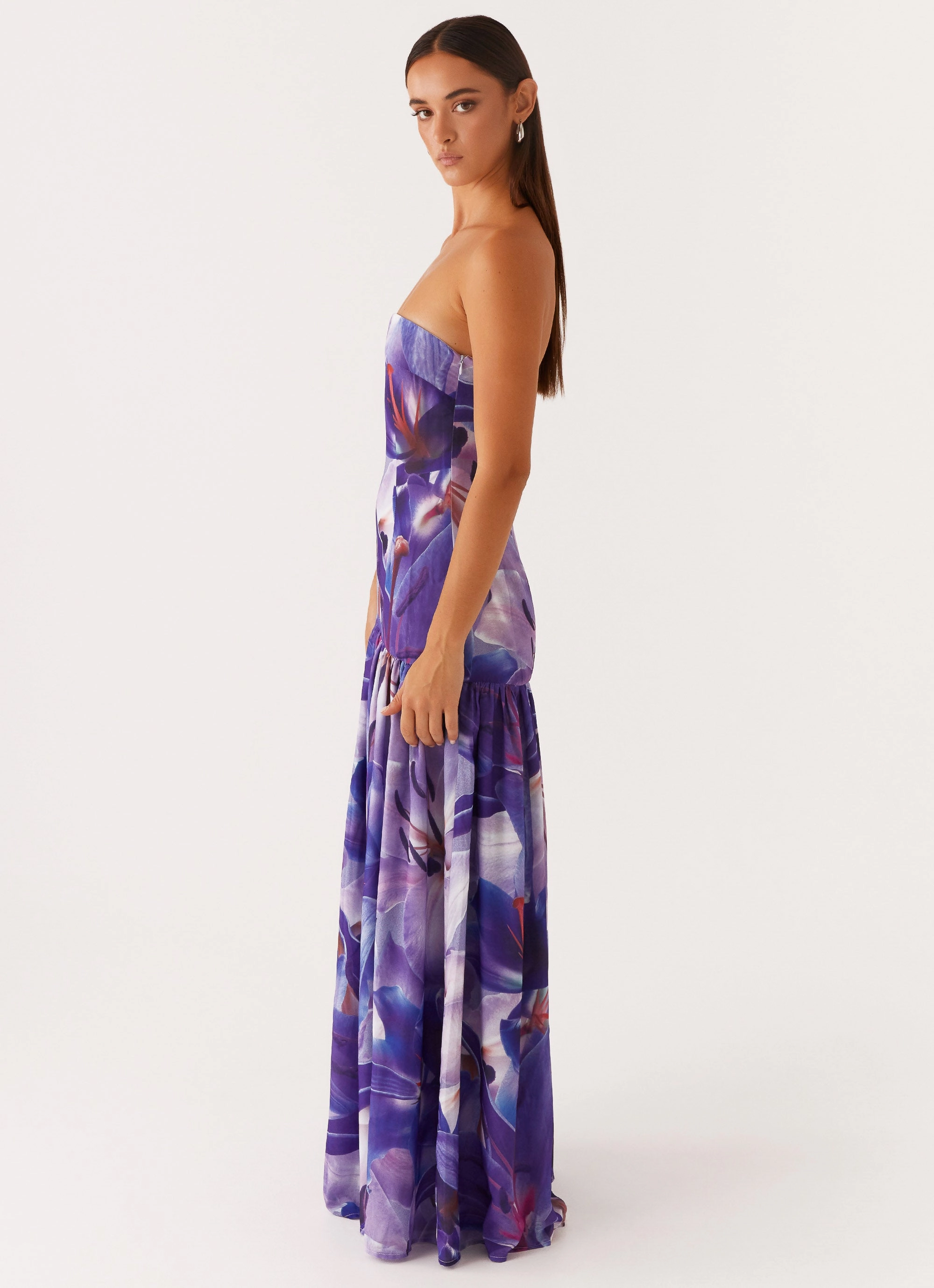 Eden Strapless Maxi Dress - Purple White Lilly Love Blend