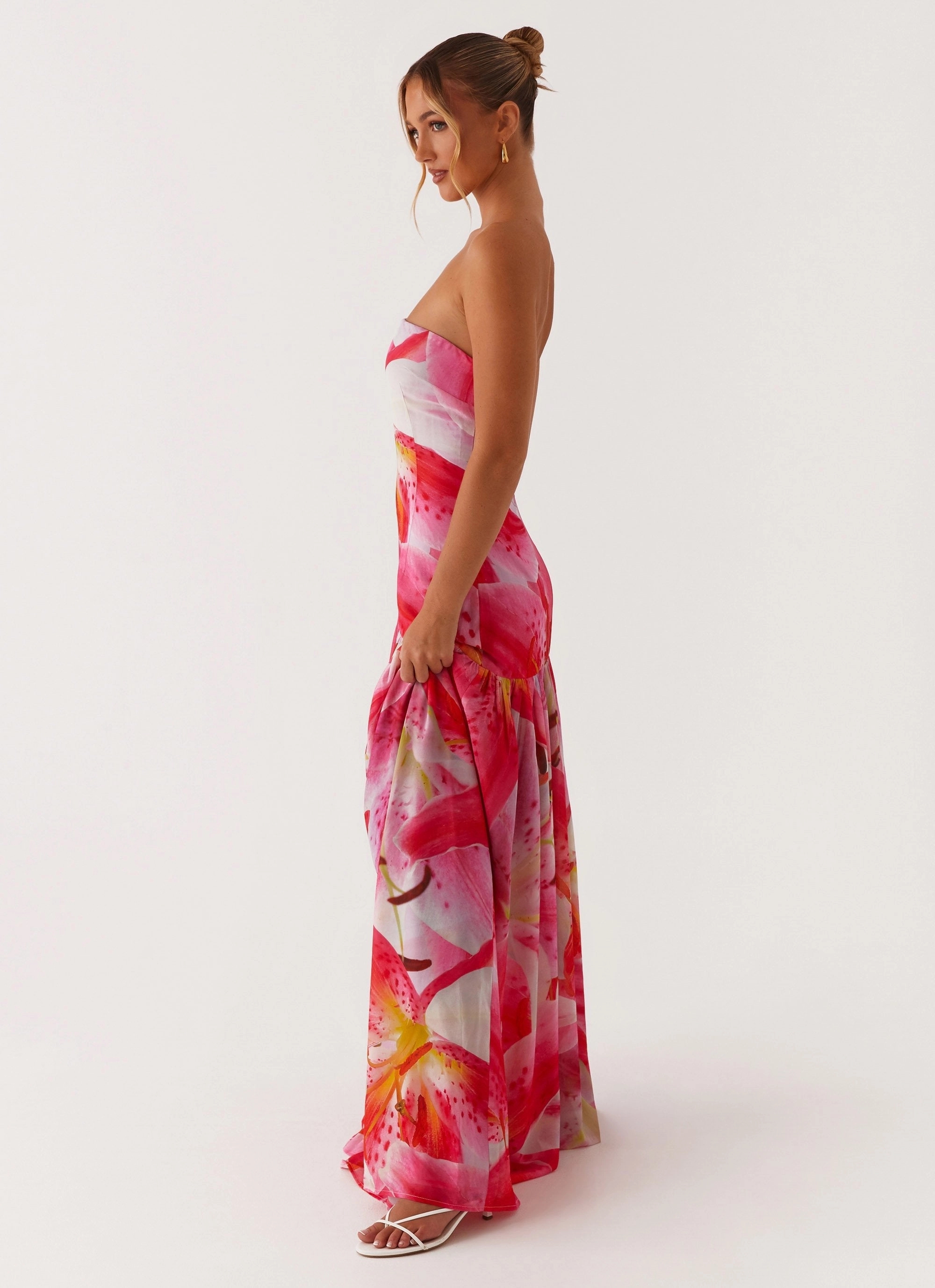Graduation-Event Eden Strapless Maxi Dress - White Pink Lilly