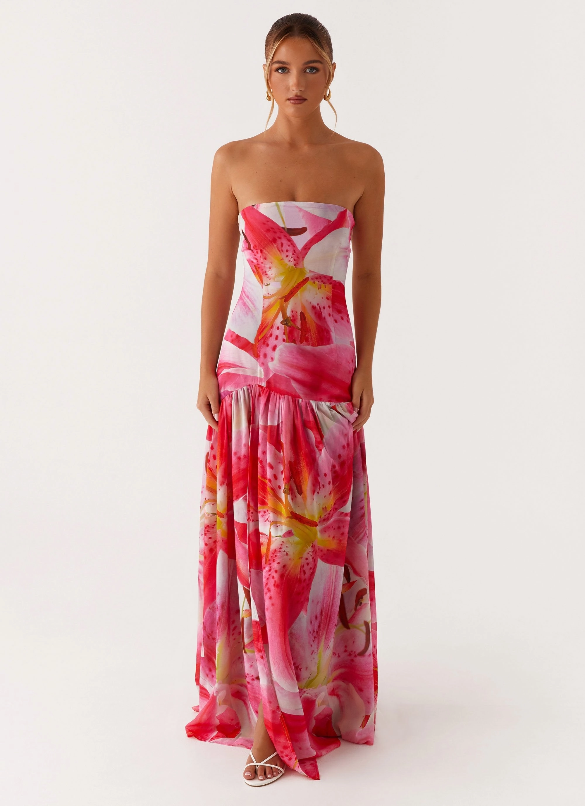 Balanced Tones Eden Strapless Maxi Dress - White Pink Lilly