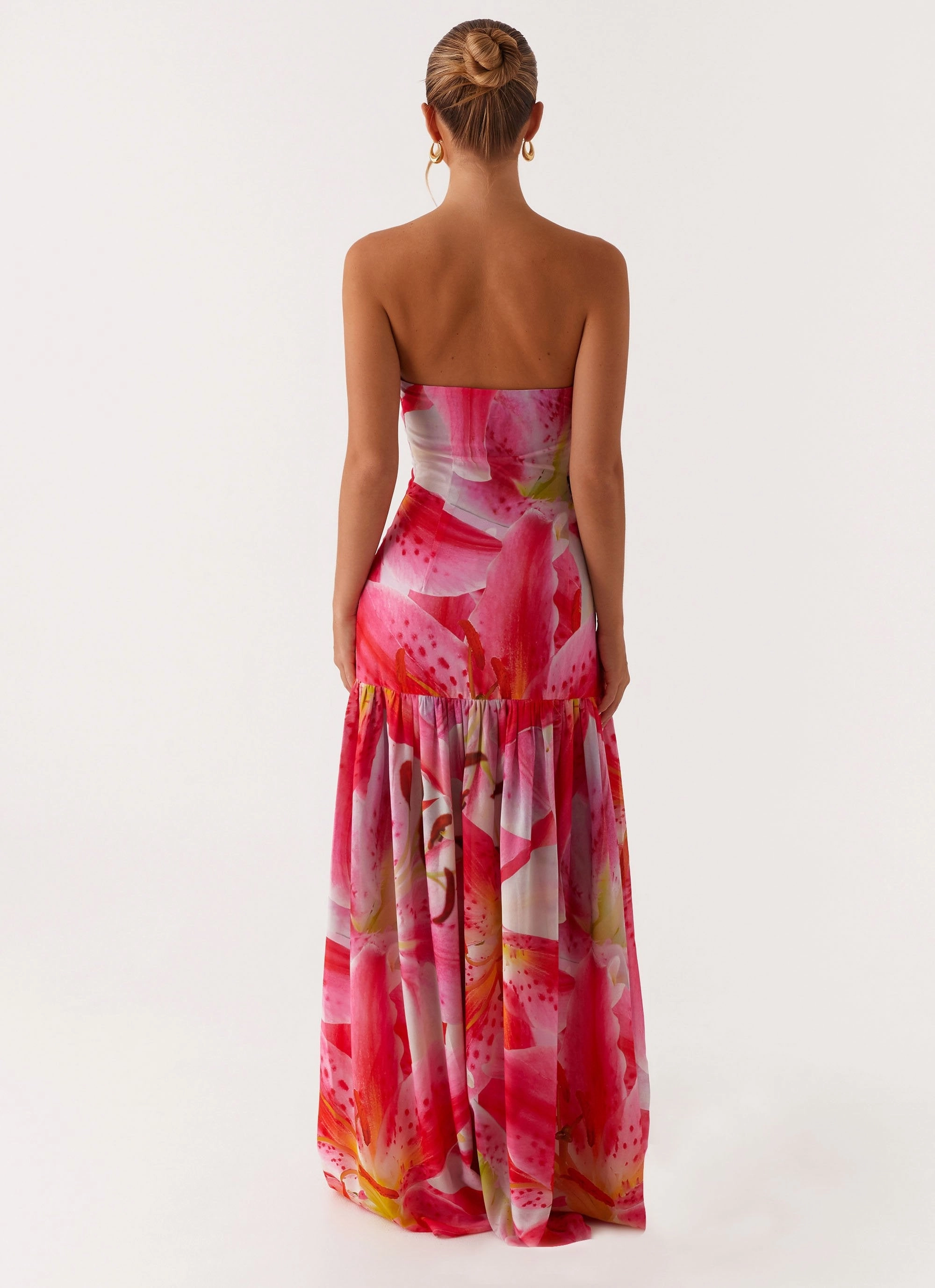 Eden Strapless Maxi Dress - White Pink Lilly Perfect Mood Work Comfort