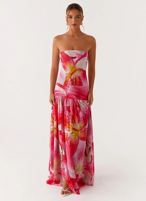 Balanced Tones Eden Strapless Maxi Dress - White Pink Lilly
