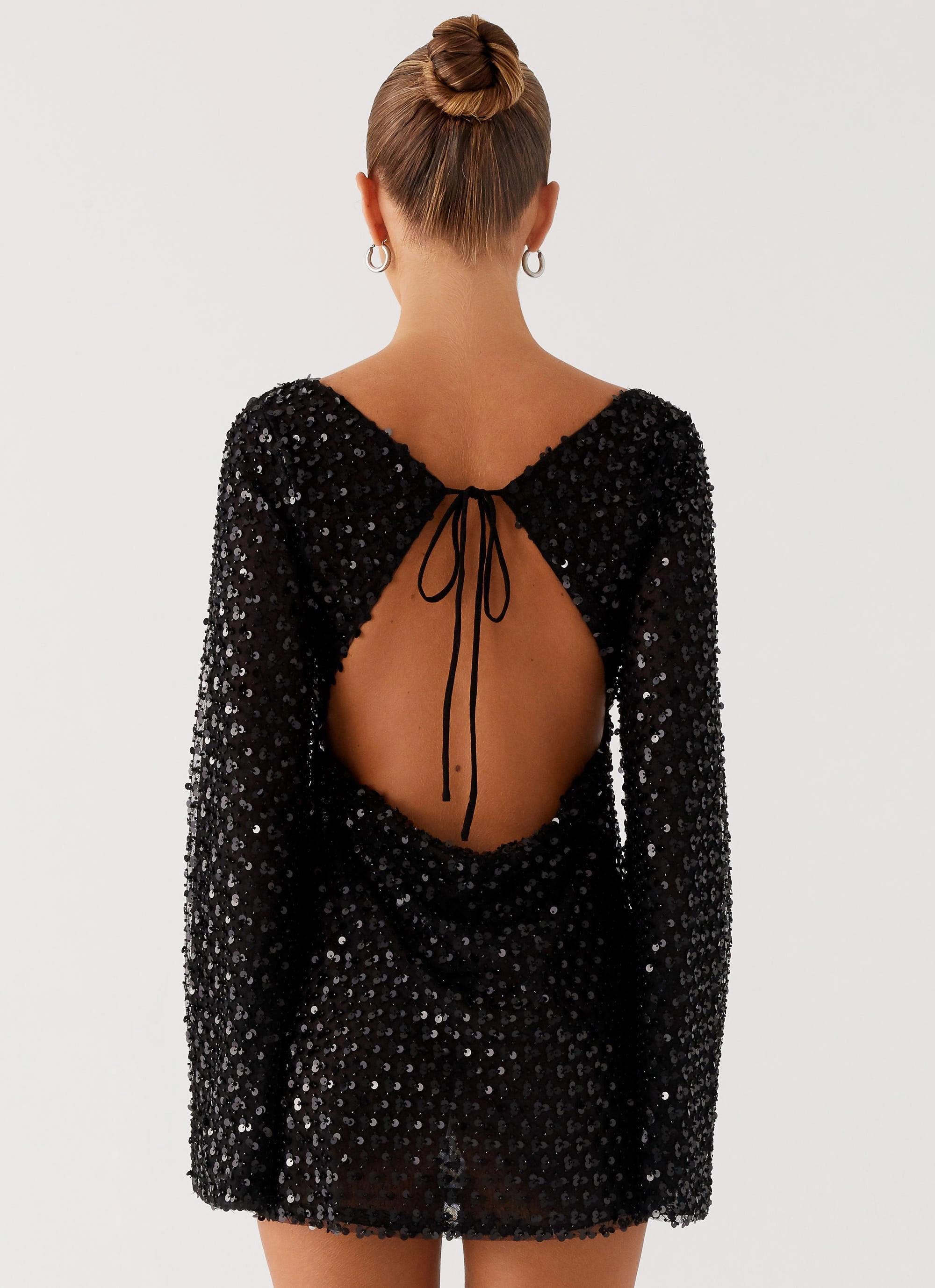 Stud-Detail Simple Chic Edessa Sequin Mini Dress - Black