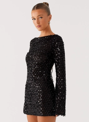 Textured Look Edessa Sequin Mini Dress - Black