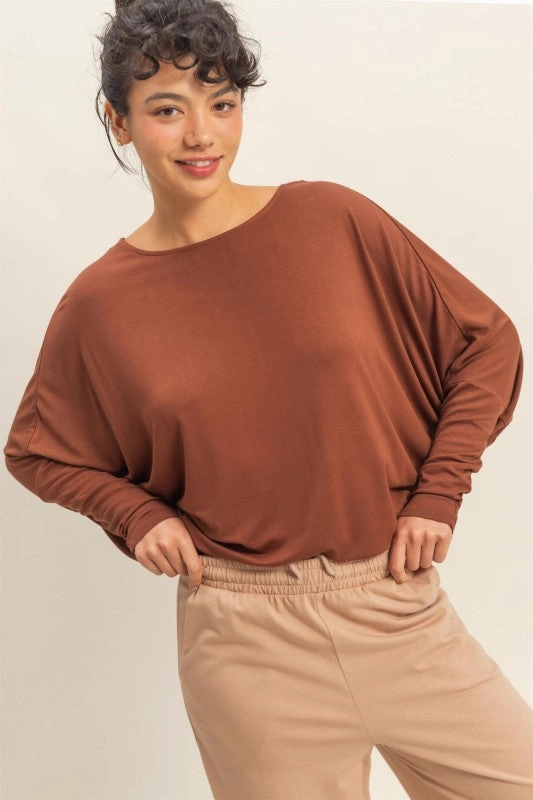Anna Dolman Long Sleeve Top BiodegradableMaterial Snag Resistant Surface