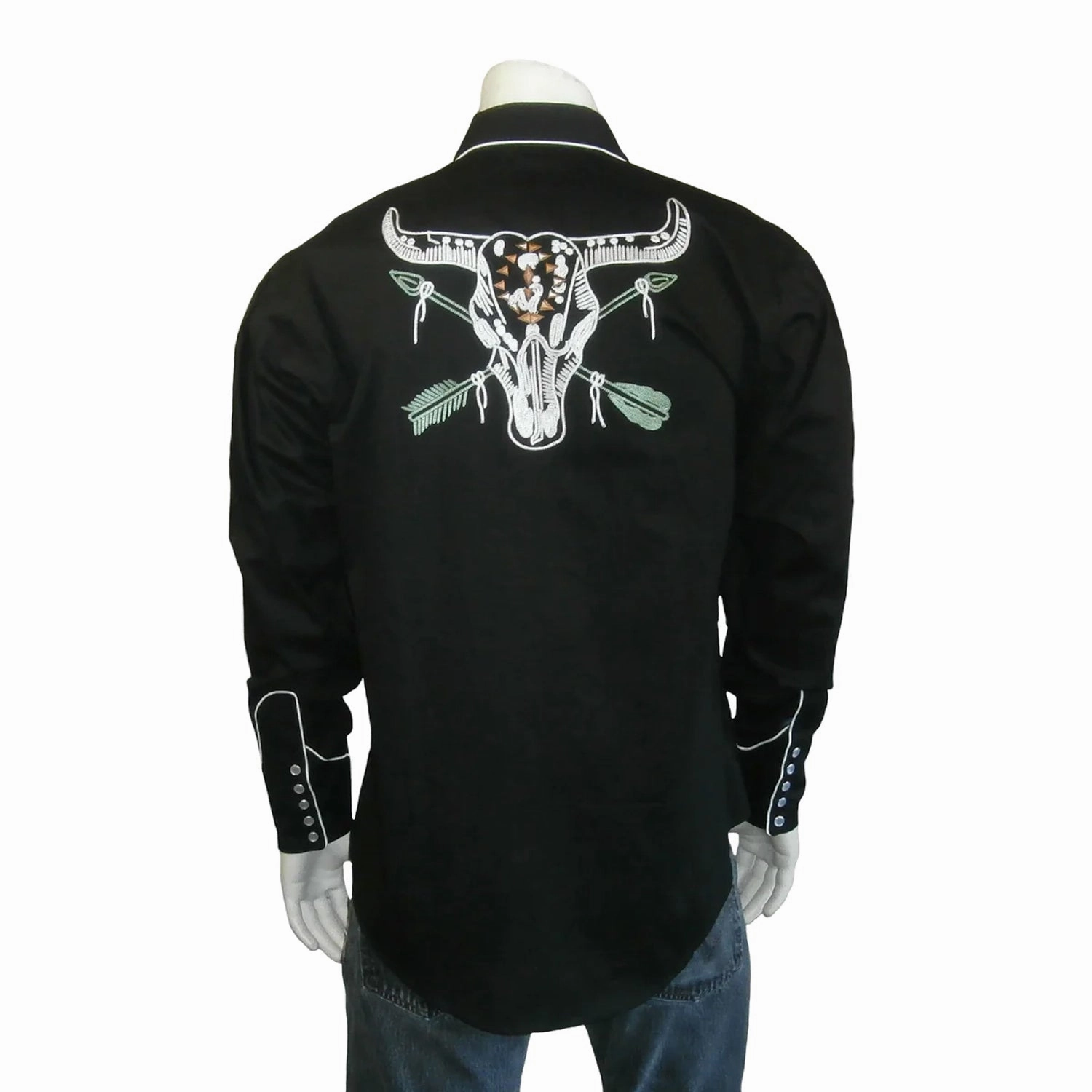 Wrinkle Free Care Rockmount Mens Steer Skull and Arrow Black 100% Cotton L/S Shirt