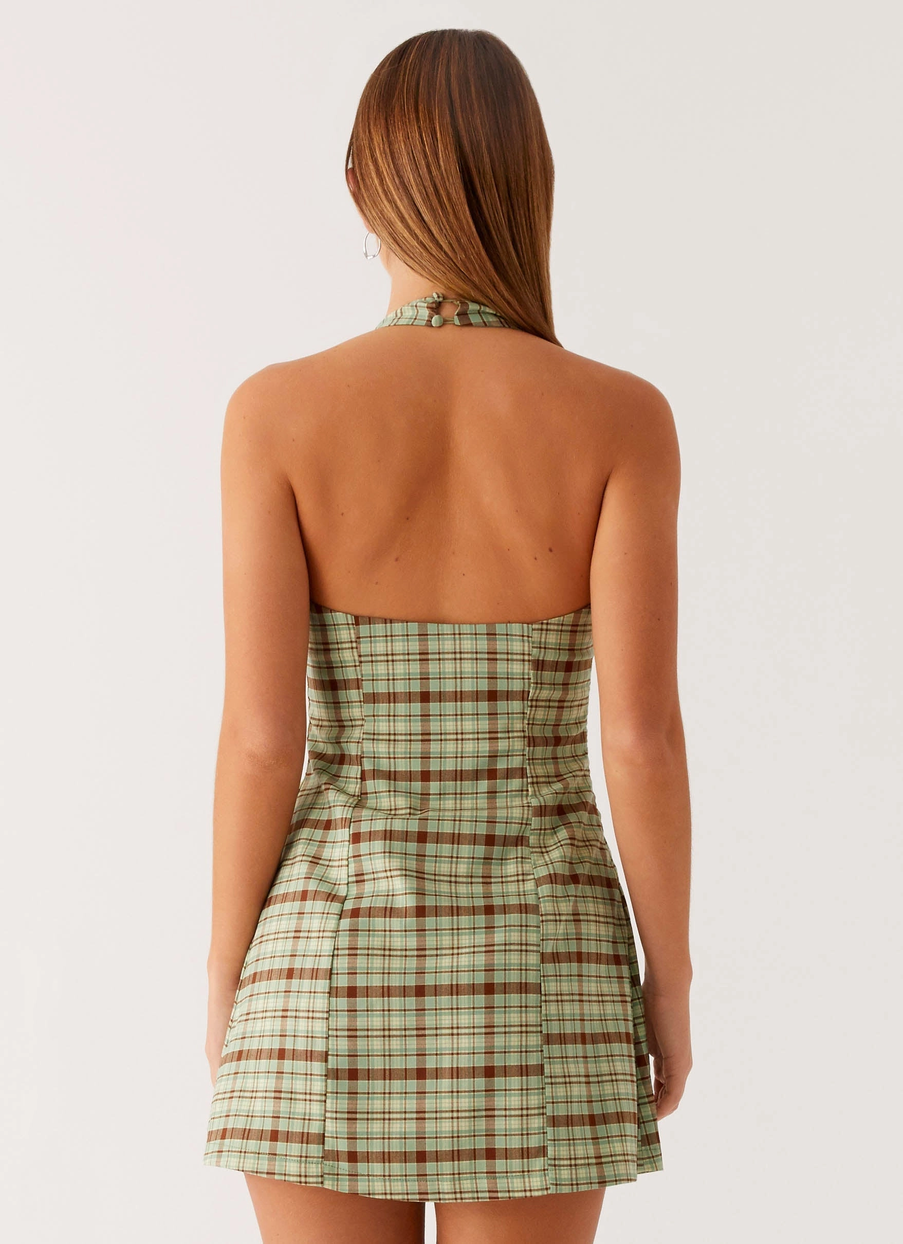 Dunia Halter Mini Dress - Forest Plaid Bold Fashion
