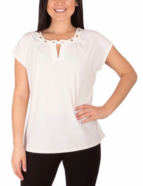 Plus Size Cap Sleeve Top With Grommet Details And Keyhole Polished Style Chill Edge