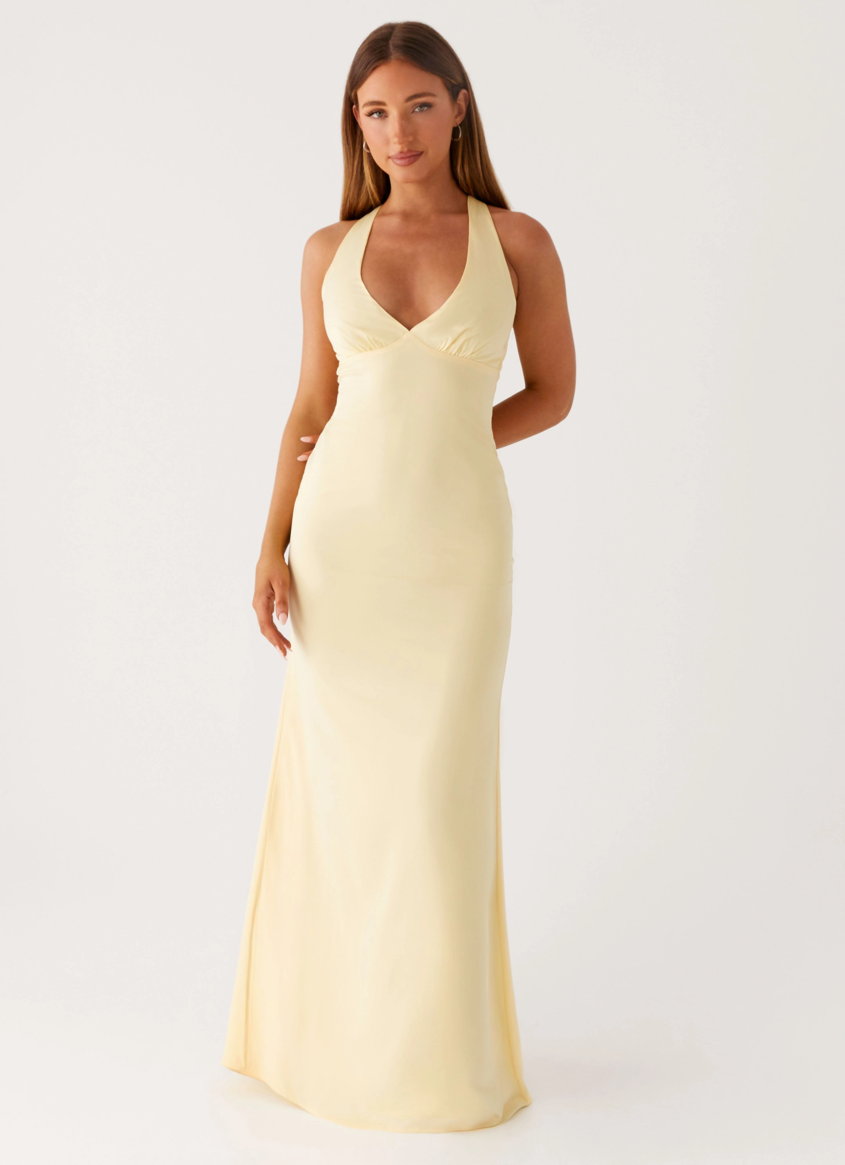 Statement Neck Desi Halterneck Maxi Dress - Yellow