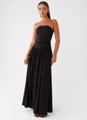 Carmel Maxi Dress - Black Subtle Flex Crisp Texture