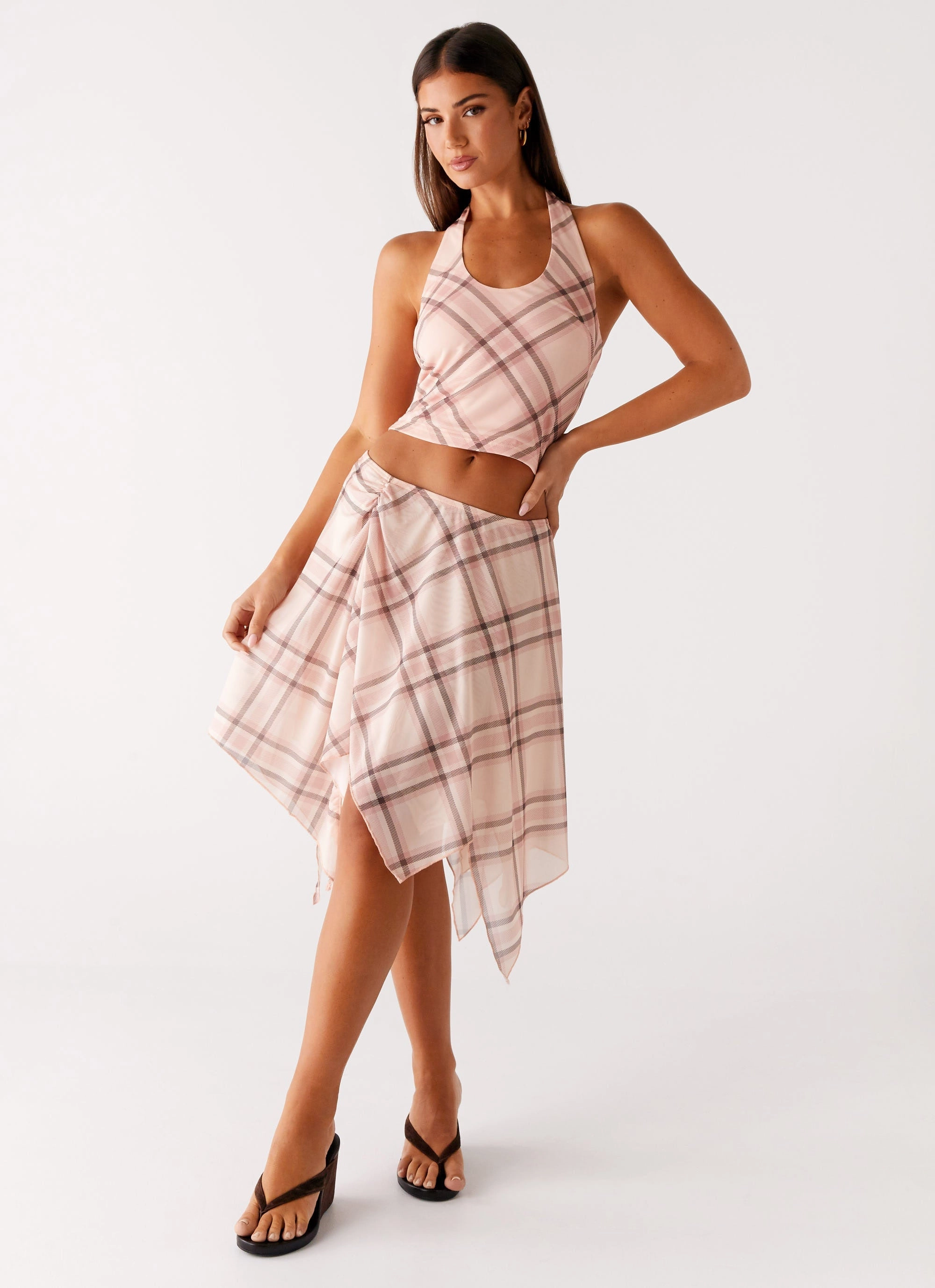 Fit Check Midi Skirt - Pink Check Minimalist fashion
