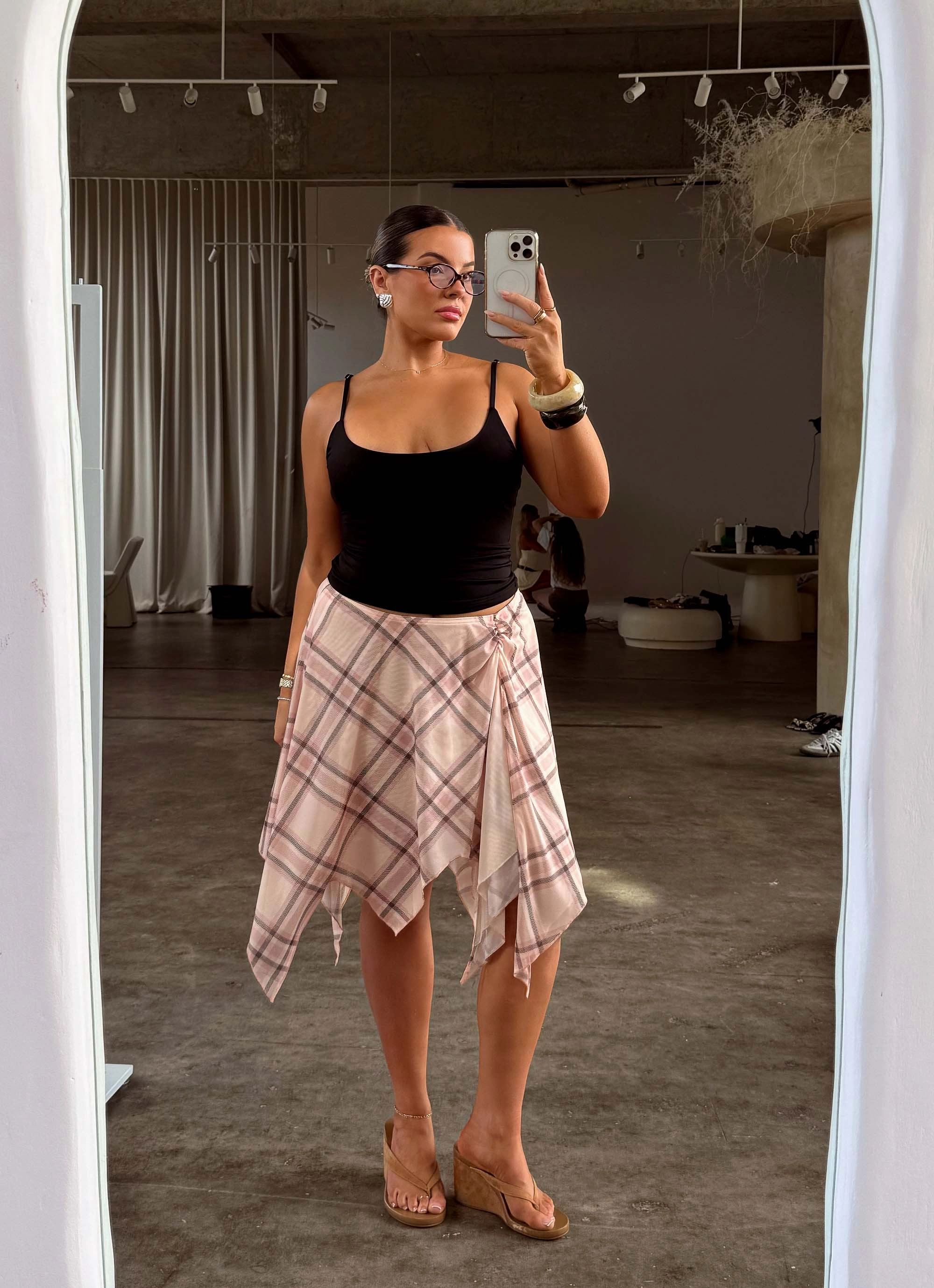 Fit Check Midi Skirt - Pink Check Curvy Fit Soft Layers