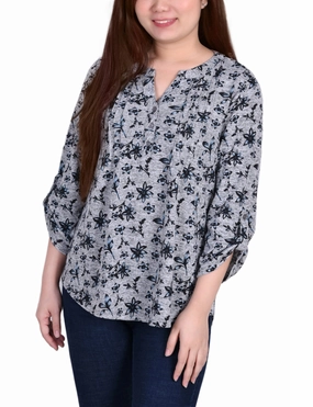 Thermal Retention Lining Petite 3/4 Roll Sleeve Top