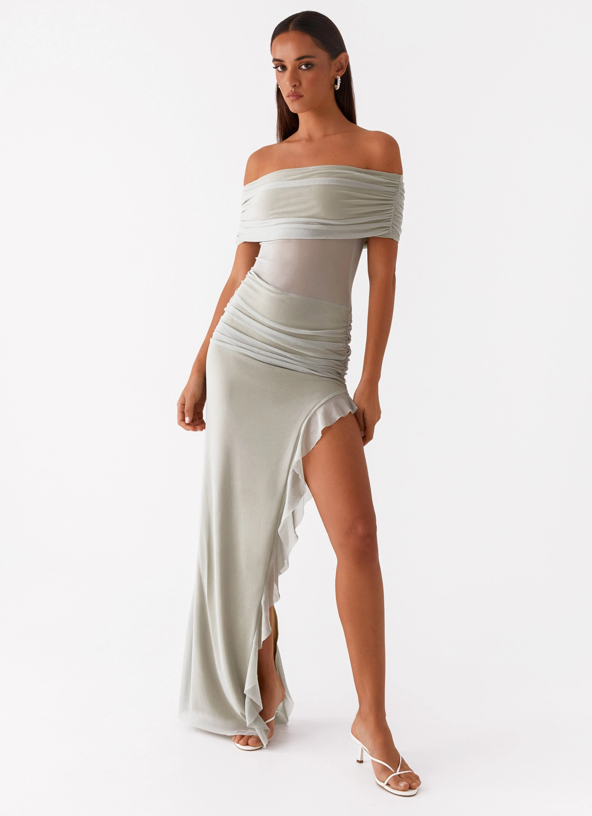Nelly Off Shoulder Maxi Dress - Pistachio Effortless Mood