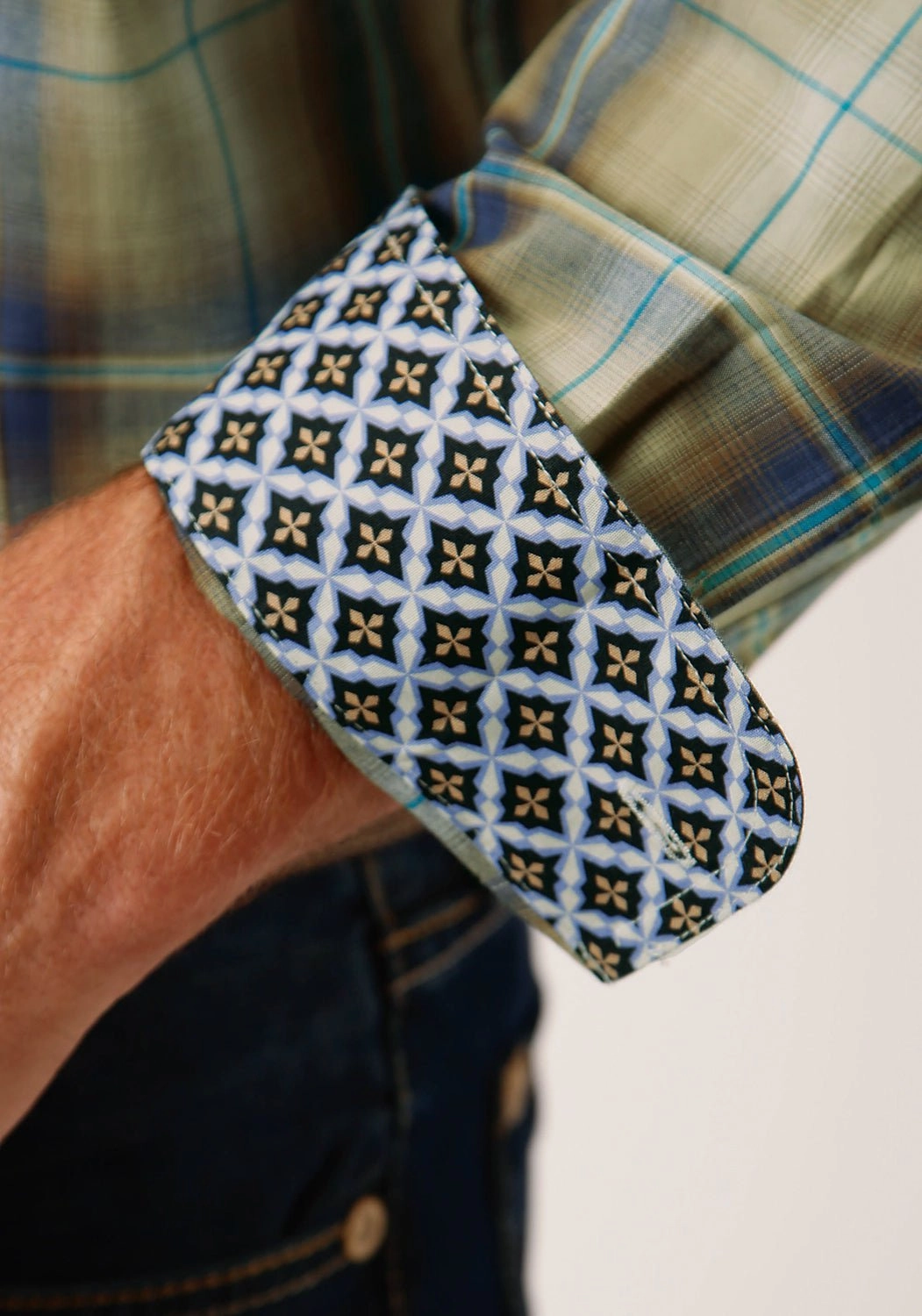 elegant design Coffee Run Roper Mens Sand Dune Plaid Tan 100% Cotton L/S Shirt