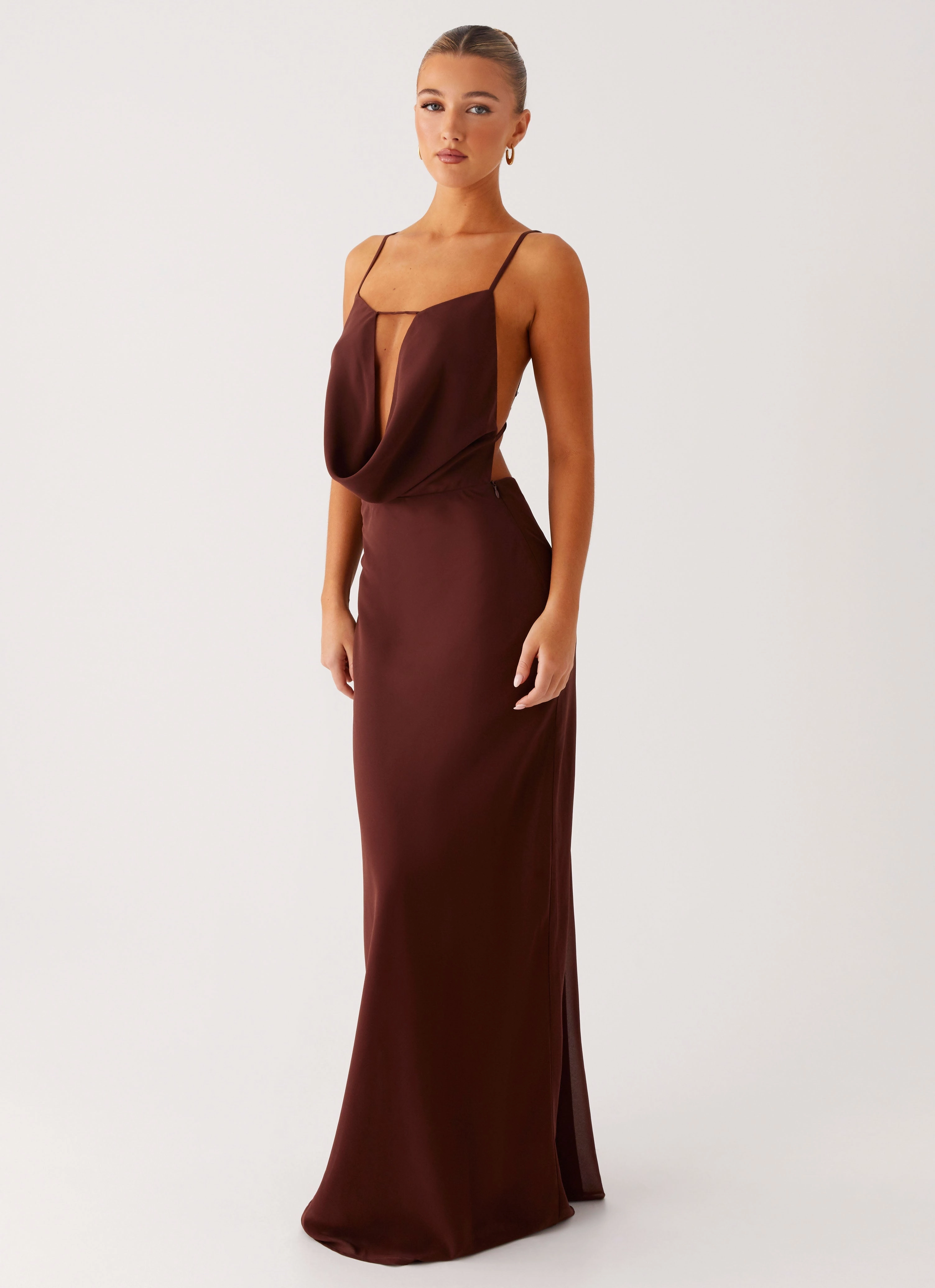 Elation Cowl Neck Maxi Dress - Chocolate Fall Ready Luxe Comfort