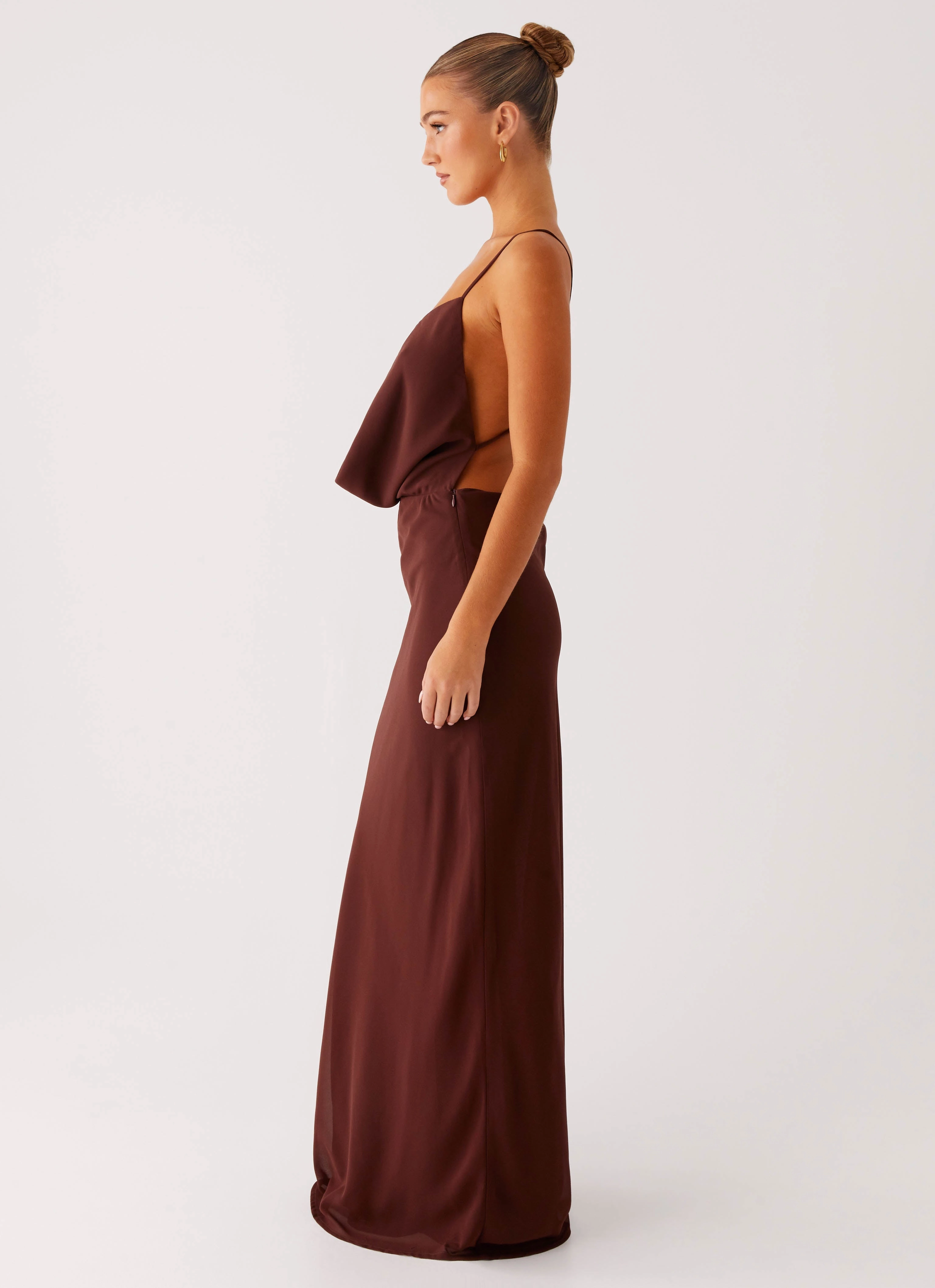 Elation Cowl Neck Maxi Dress - Chocolate Airy Fabric Tailored Elegance