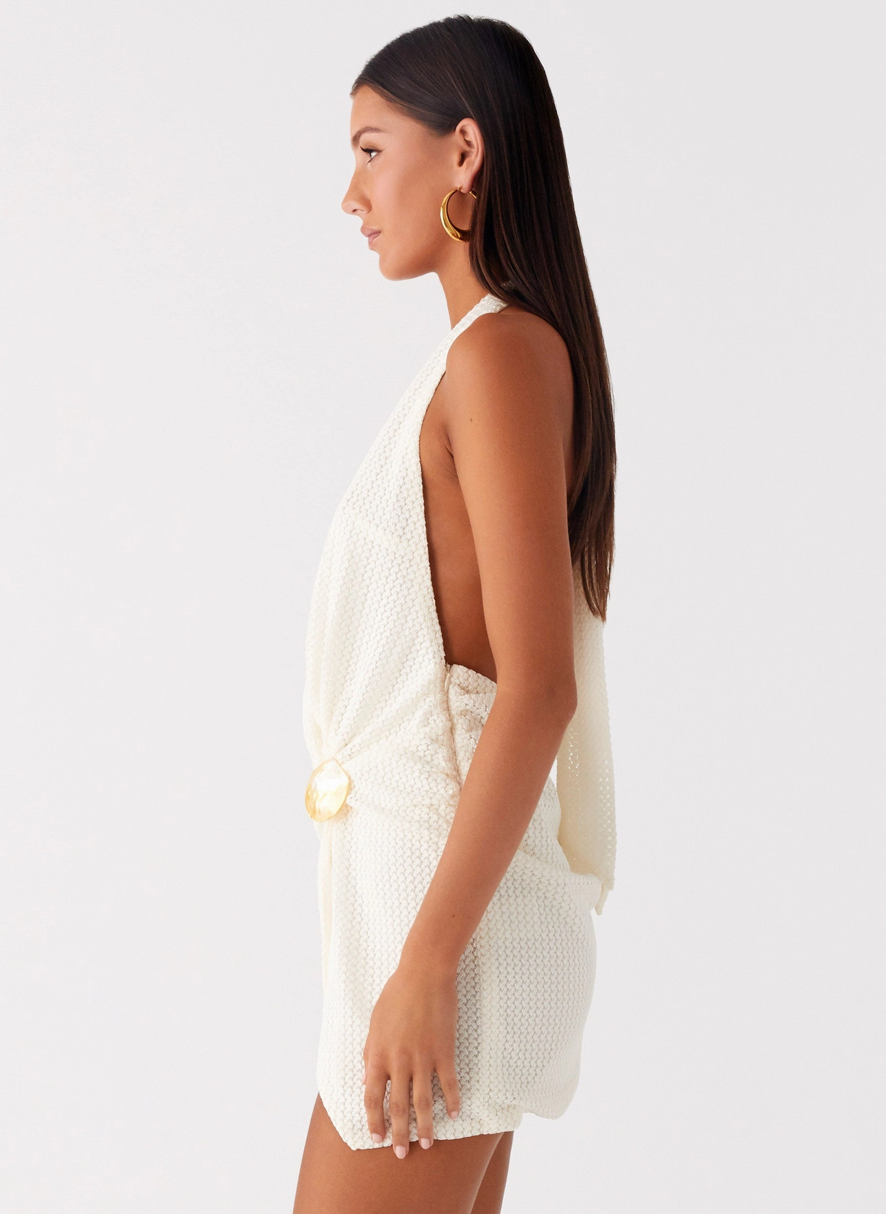 Minimalist-Trend A Line Cut Eleanora Plunge Mini Dress - Ivory