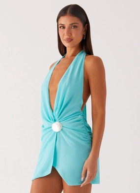 cut out Eleanora Plunge Mini Dress - Turquoise